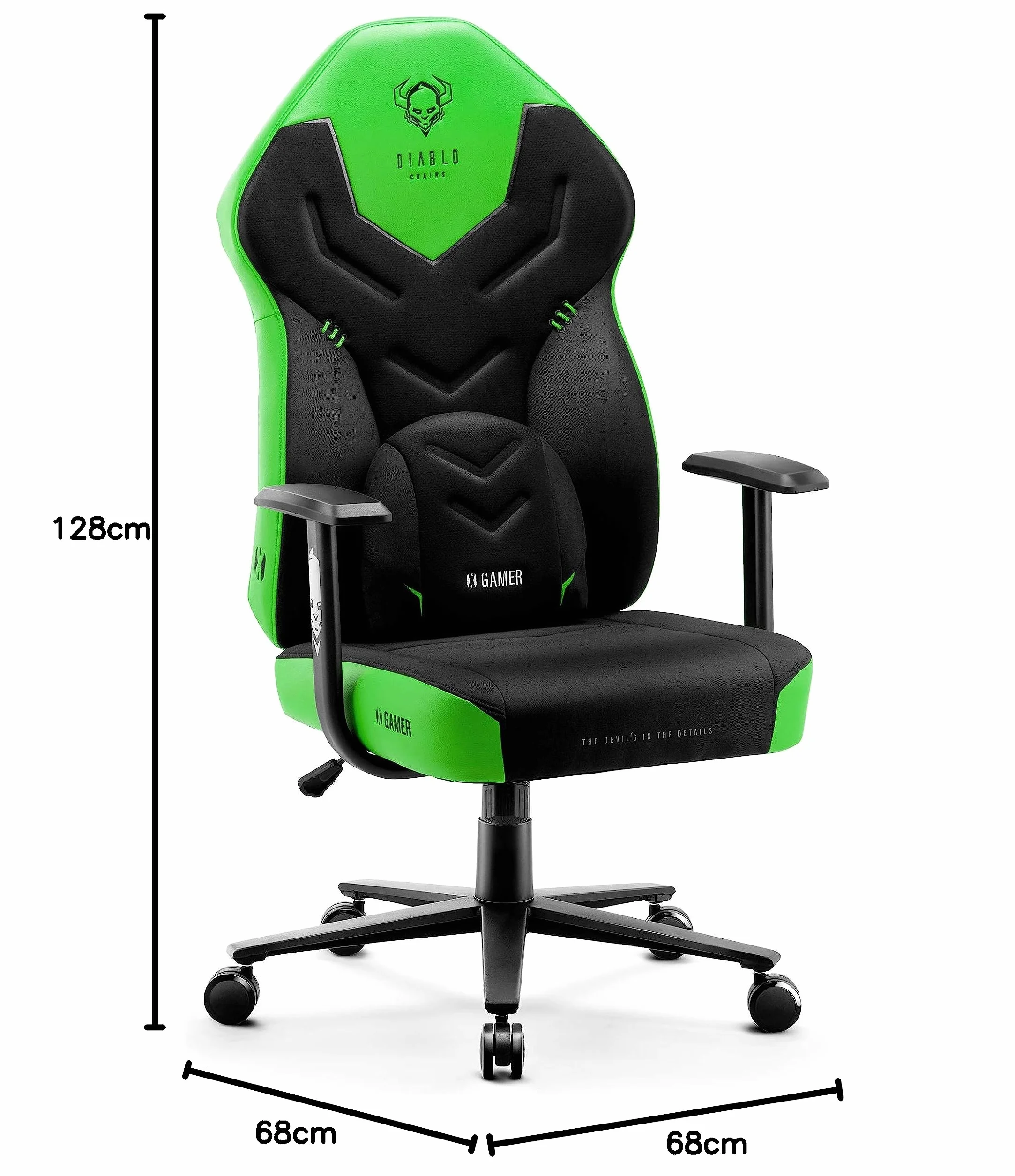Diablo X-Gamer Fotel Gamingowy dla Gracza Ergonomiczny Biurowy Obrotowy Materiałowy (Czarno-zielony)