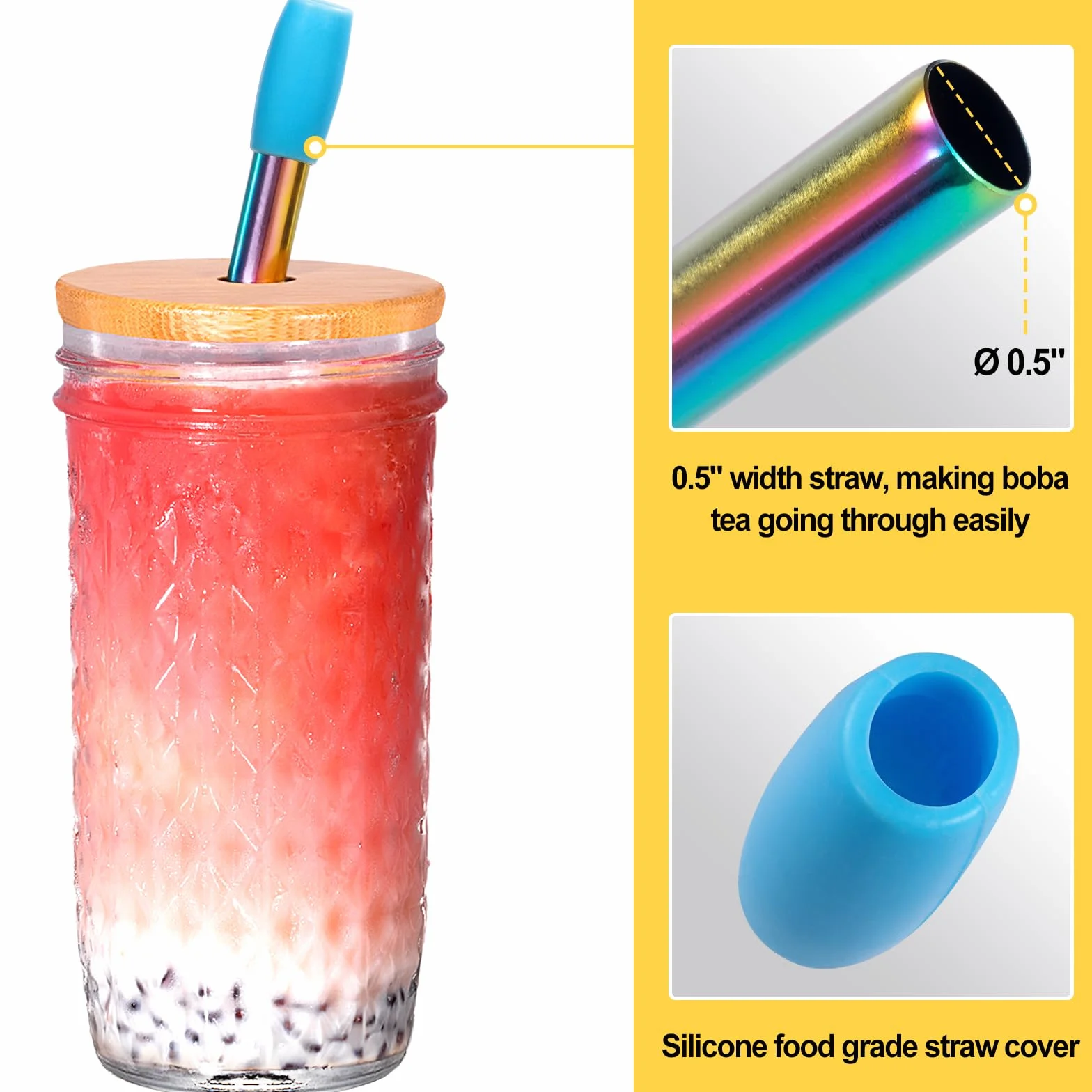 Spurtar Bubble Tea Szklanka ze słomką ze stali nierdzewnej 720 ml Zestaw wielokrotnego użytku