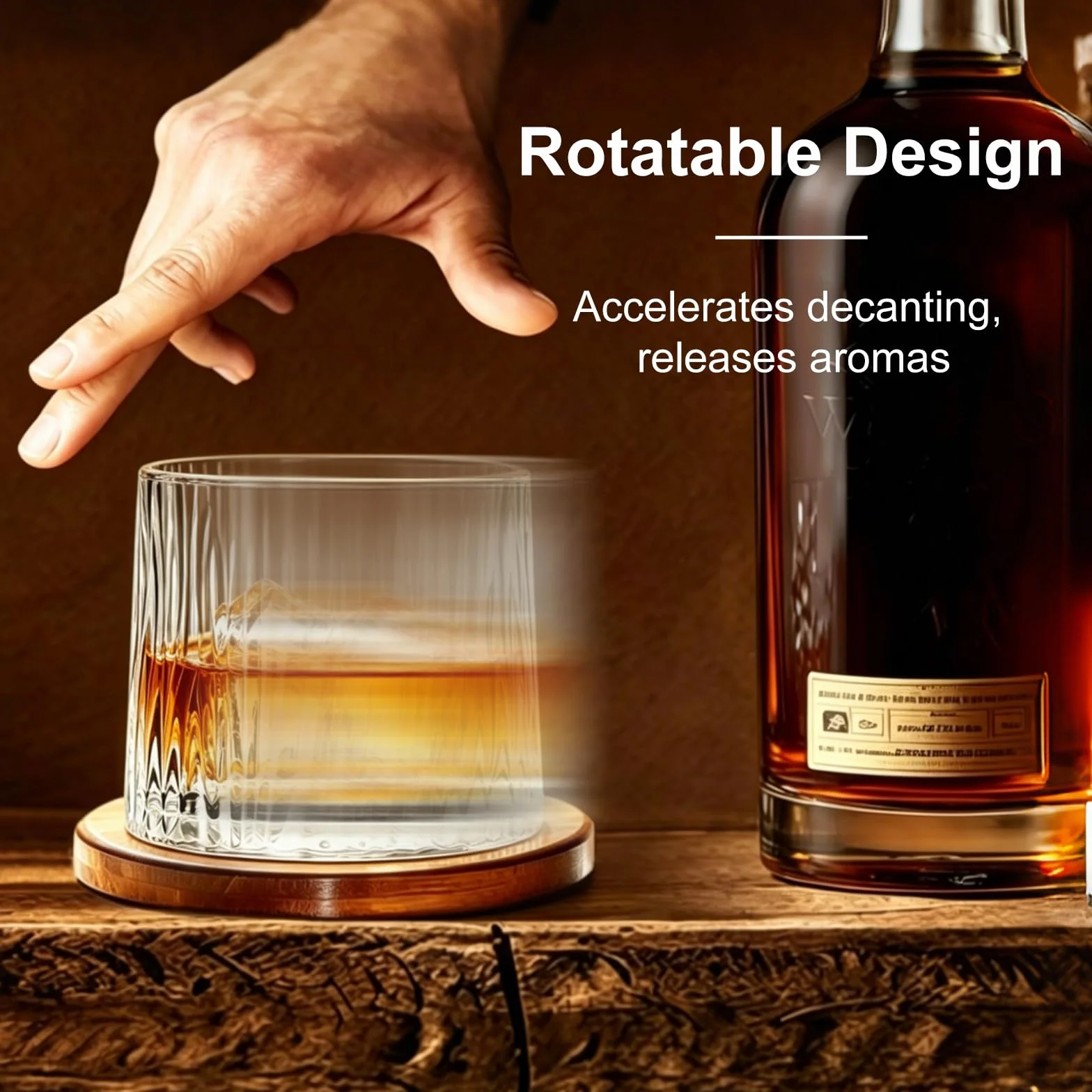Kryształowa szklanka do whisky 275 ml z drewnianą podstawką