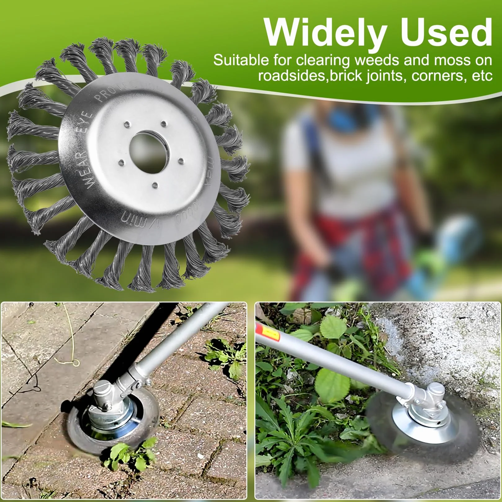 Uniwersalna szczotka do kosiarek, głowica 15 cm, szczotka do usuwania chwastów i mchu, ze stali, otwór 25 mm do kosiarek