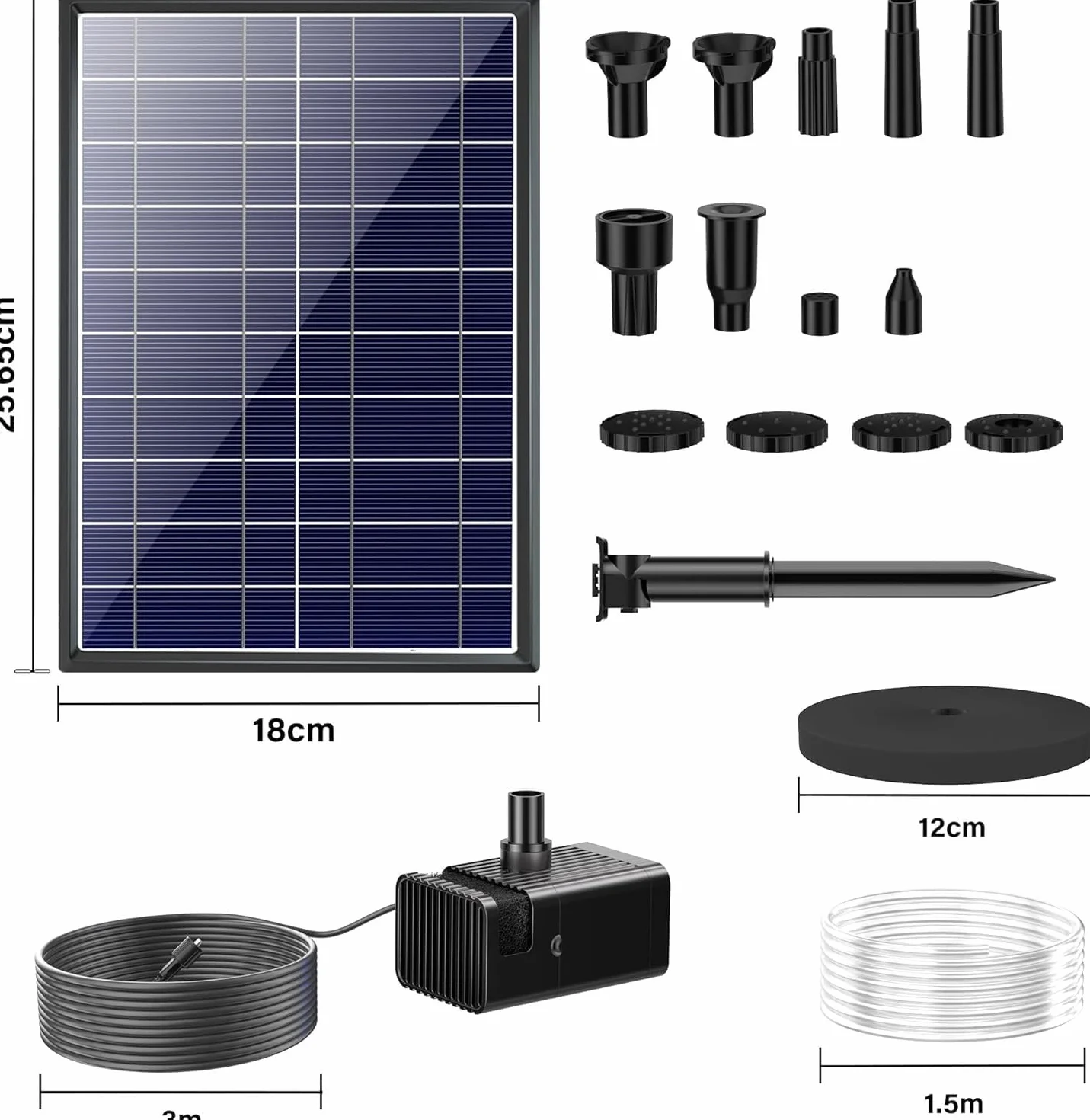 Biling Fontanna solarna do użytku na zewnątrz, mała, 7,5 W, pompa do oczka wodnego z filtrem, 10 dysz, solarna pompa wodna, pływająca fontanna, rury DIY, do fontanny, stawu