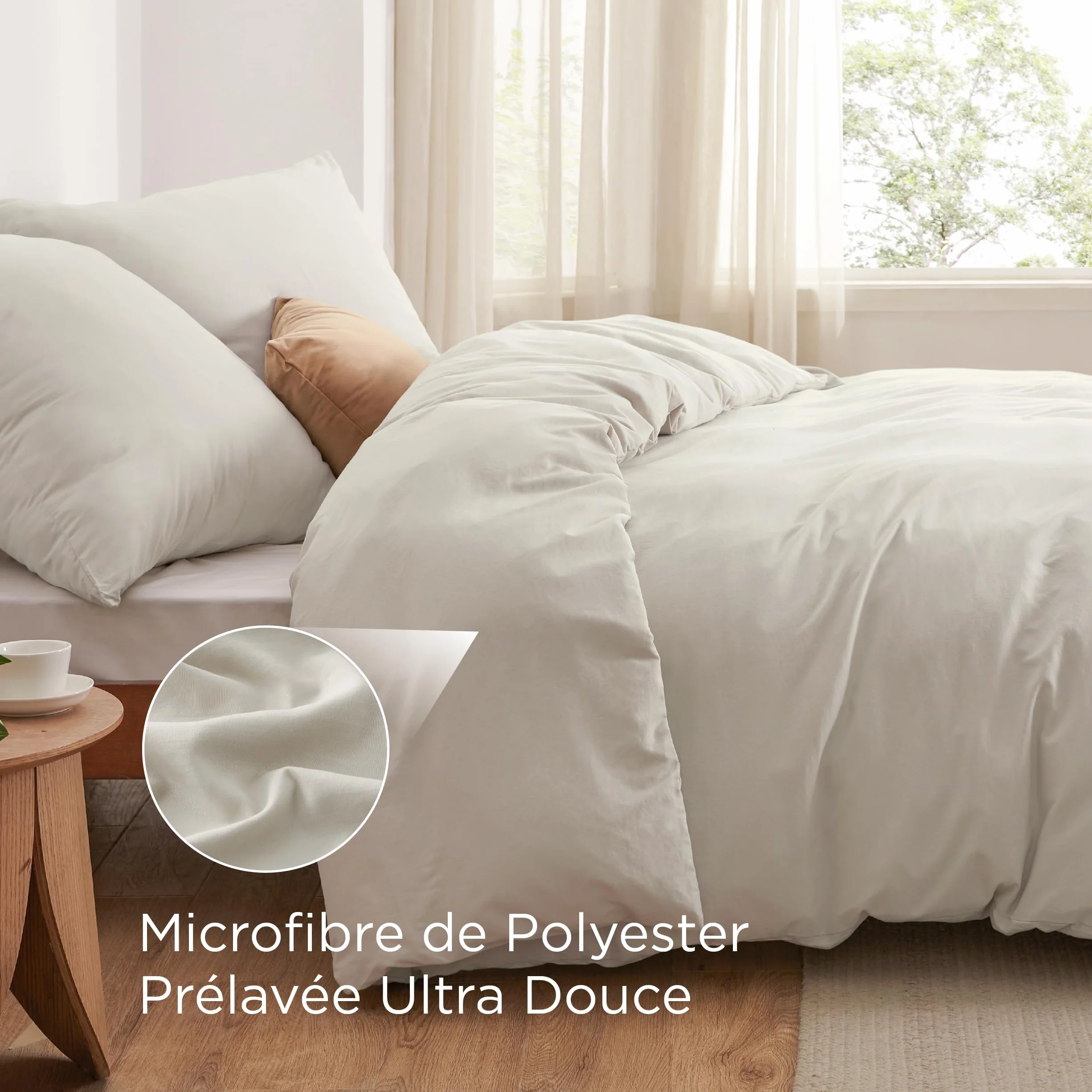 BEDSURE Pościel 260 x 240 cm, 3-częściowa, kolor naturalny – miękki Öko-Tex poliester, zestaw pościeli z mikrofibry, 1 poszwa na kołdrę 260 x 240 cm z zamkiem błyskawicznym i 2 poszewki na poduszkę 65