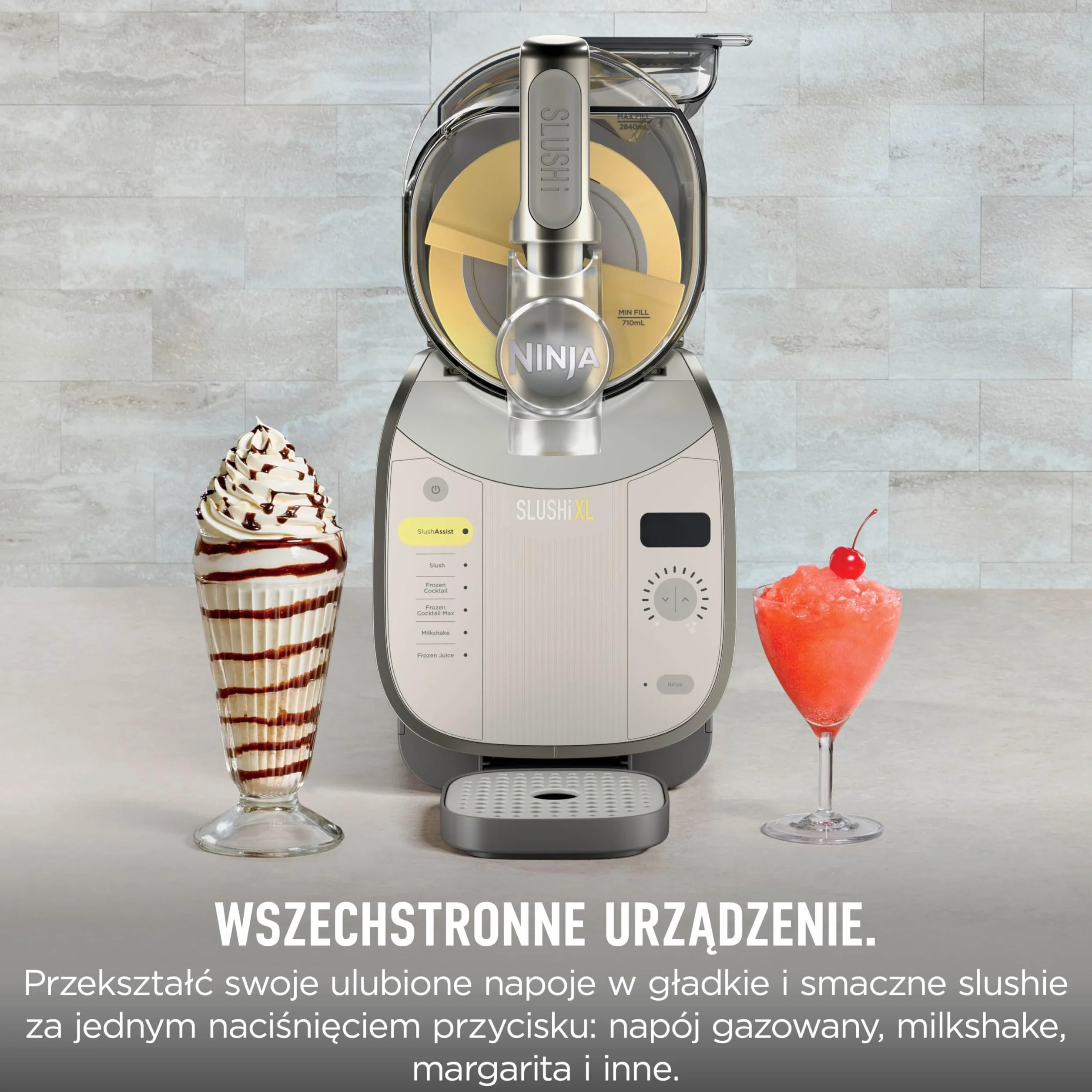 Ninja SLUSHi XL wielofunkcyjna maszyna do mrożonych napojów z technologią SlushAssist, Bardzo duża pojemność 3,7l (maks. napełnienie 2840 ml), Przygotuj slushie, mrożone koktajle itp., Mocha FS601EUBR