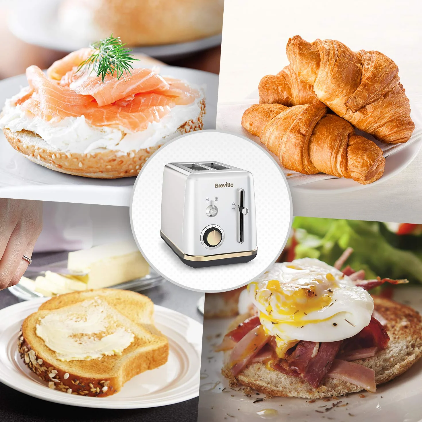 Breville Toster 2 kromki nasadka bułki Mostra srebro księżycowe złote akcenty