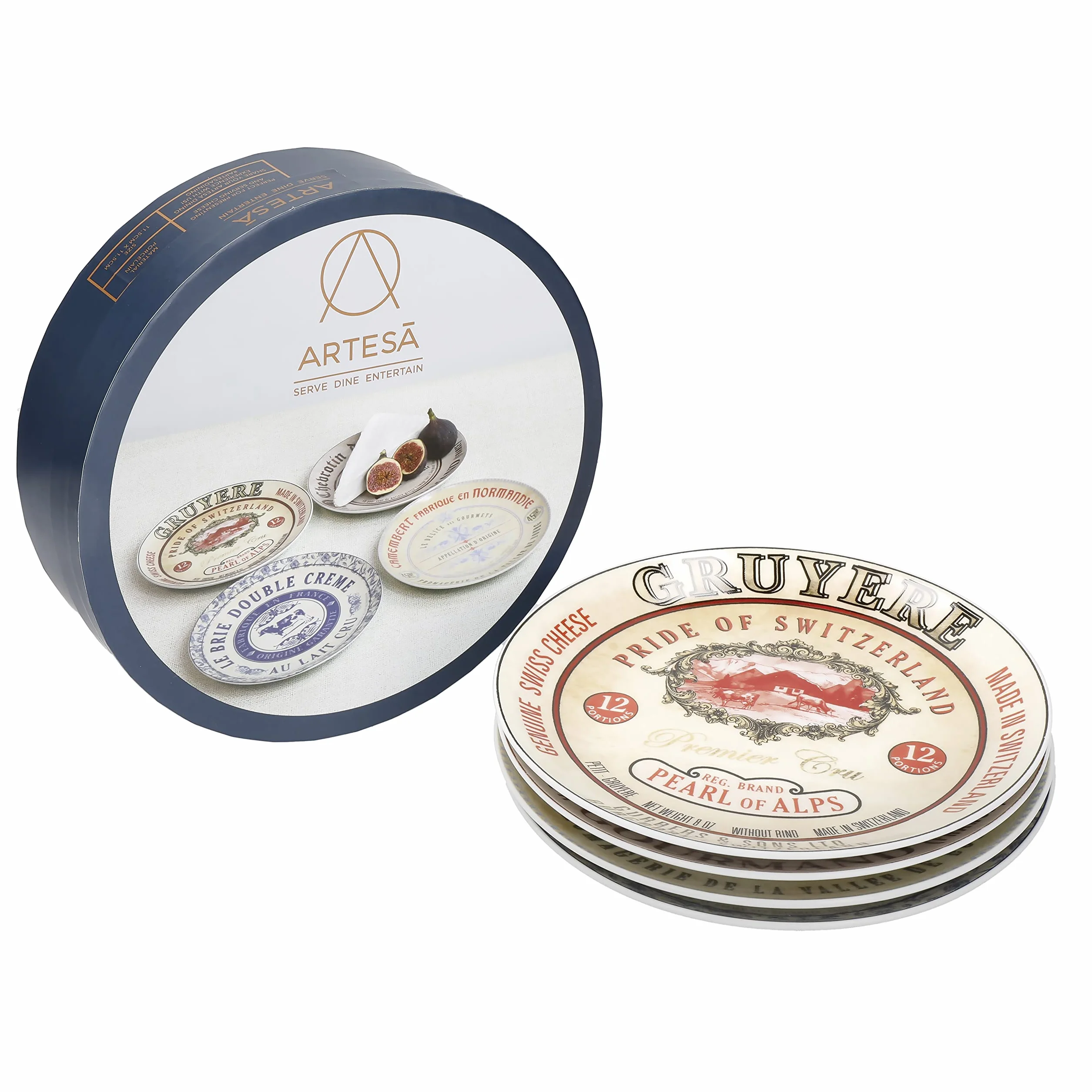 Artesà Zestaw 4 ceramicznych talerzyków, 19,1 cm (7,5 cala) „Gourmet Cheese”