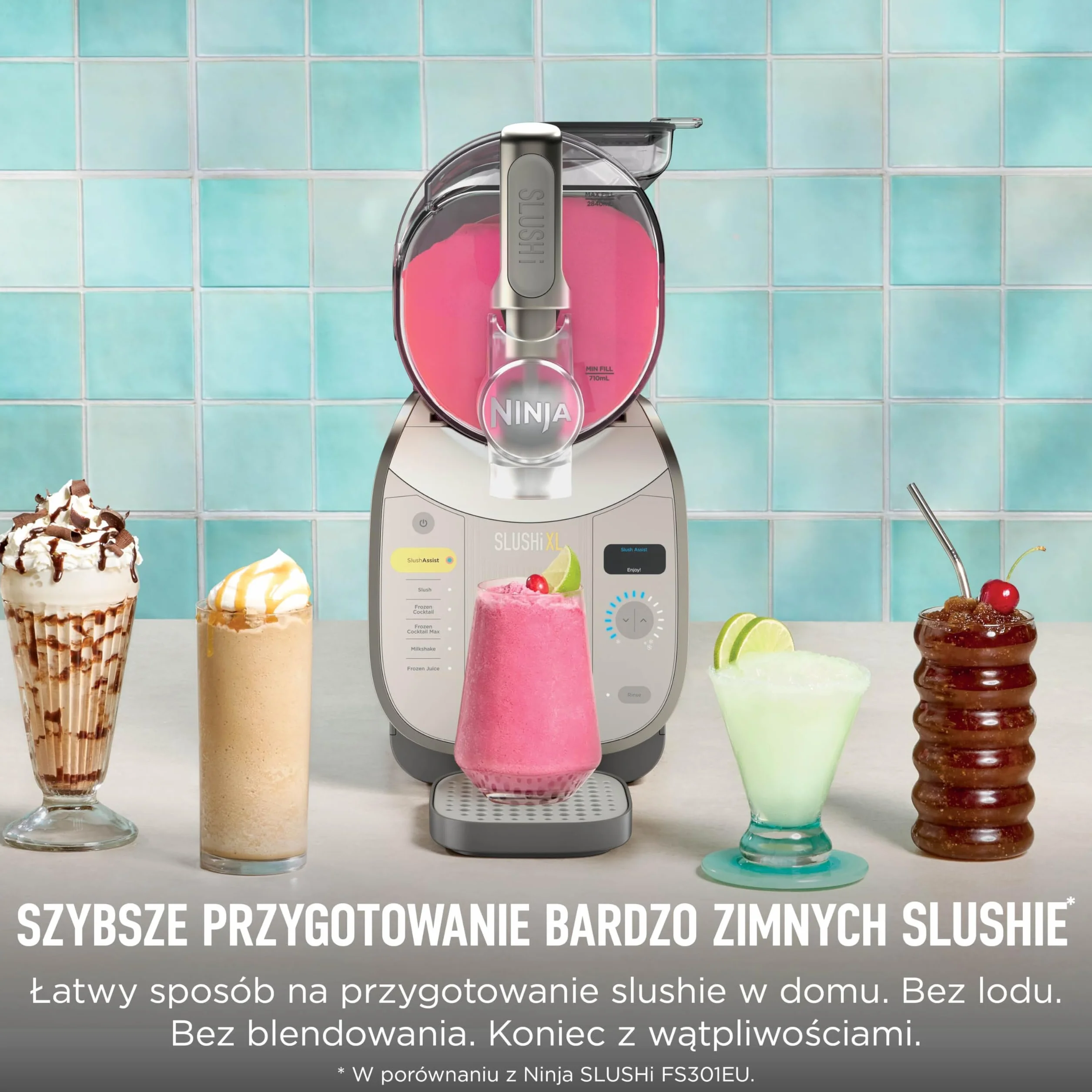 Ninja SLUSHi XL wielofunkcyjna maszyna do mrożonych napojów z technologią SlushAssist, Bardzo duża pojemność 3,7l (maks. napełnienie 2840 ml), Przygotuj slushie, mrożone koktajle itp., Mocha FS601EUBR