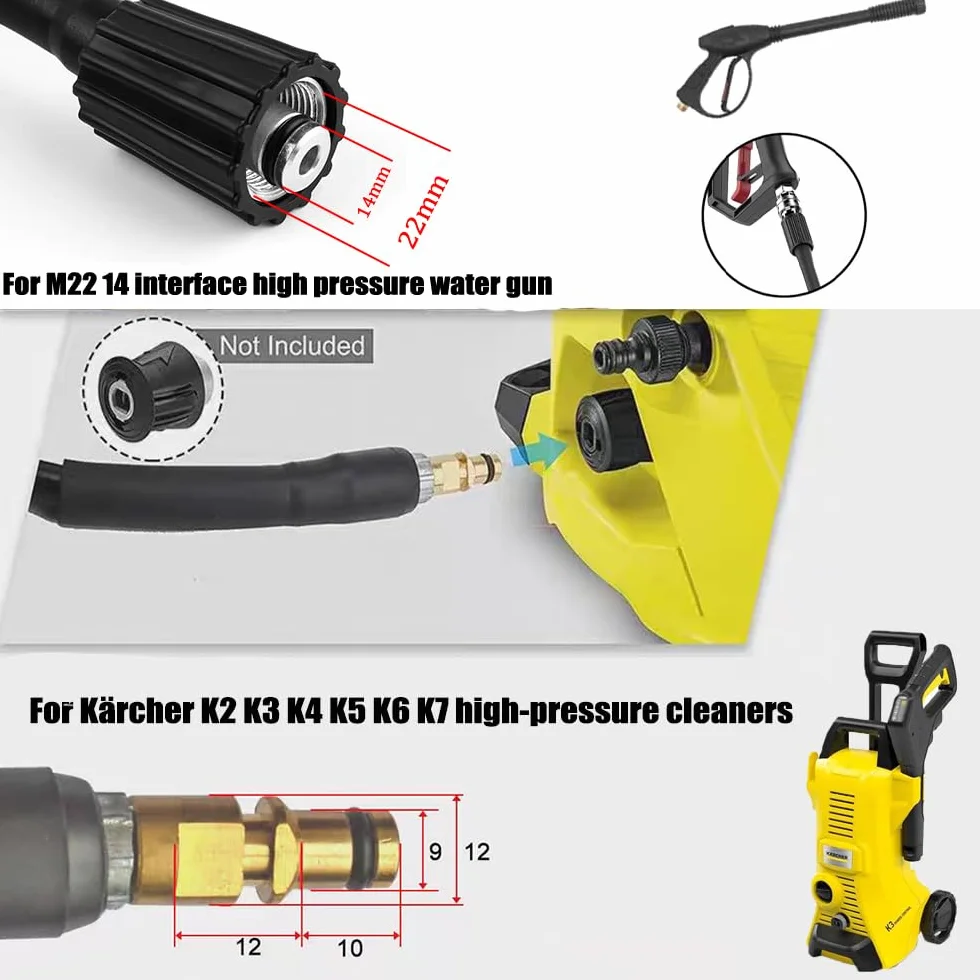Wąż do myjki wysokociśnieniowej, 10 m, do Kärcher K2, K3, K4, K5, K6, K7, M22-14 mm, wąż zastępczy do myjki wysokociśnieniowej, wąż przedłużający