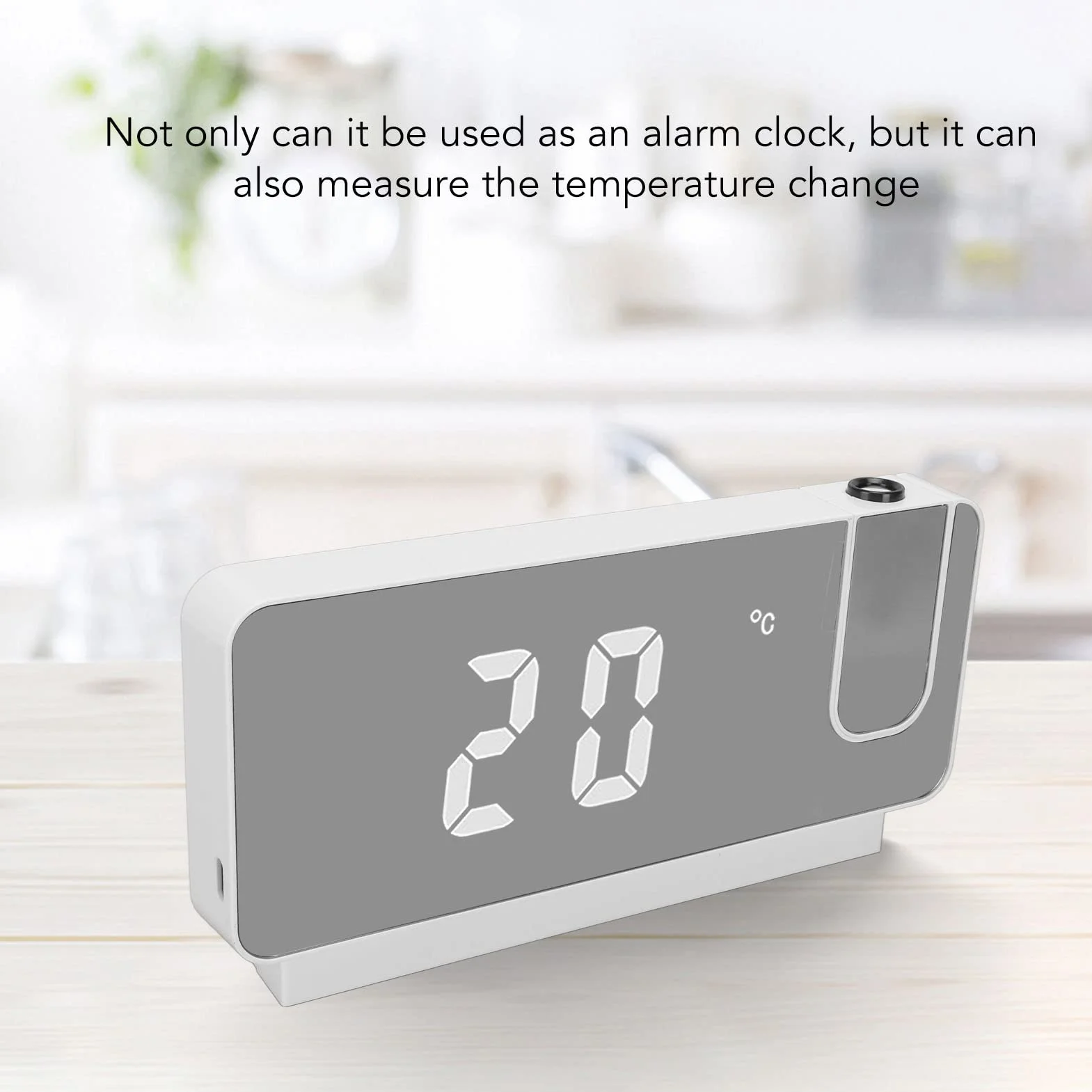 Budzik Projekcyjny, Budzik HD LED z projekcją na ścianie Sufitowej Cyfrowy Budzik z Obracanym o 180° Projektorem, funkcją Drzemki, temperaturą, Nocnym Zegarem dla Osób śpiących (Biały)