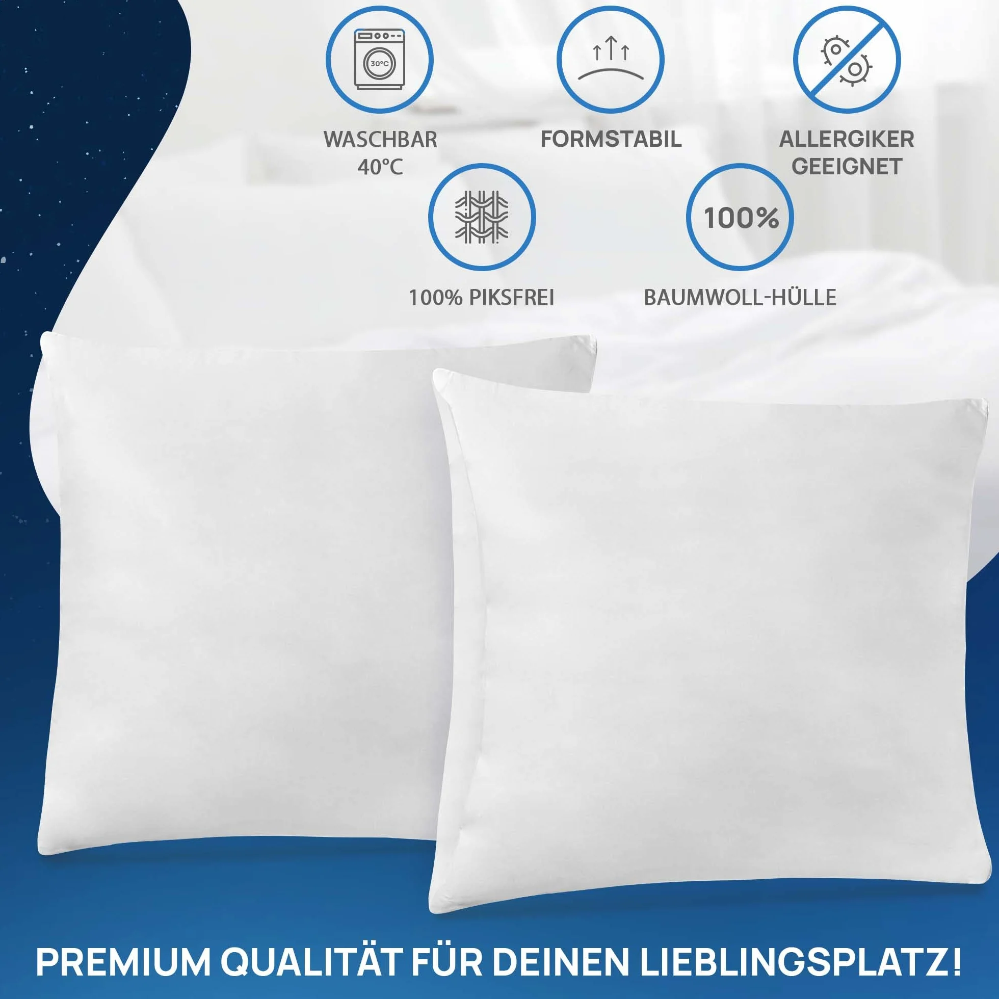 LILENO HOME Poduszka z pierza 80 x 80 cm [zestaw 2 szt.] – poduszka 80 x 80 cm z piór jako poduszka pod głowę, poduszka do spania i poduszka na łóżko, idealna dla alergików i dzieci – poduszka z