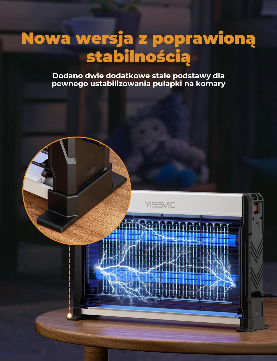 YISSVIC Elektryczna lampa owadobójcza LED, 2 m, kabel z łańcuchem do zawieszania i nóżkami, przeciw molom, komarom, muchom, do wnętrz, 39,5 x 24,6 x 6 cm