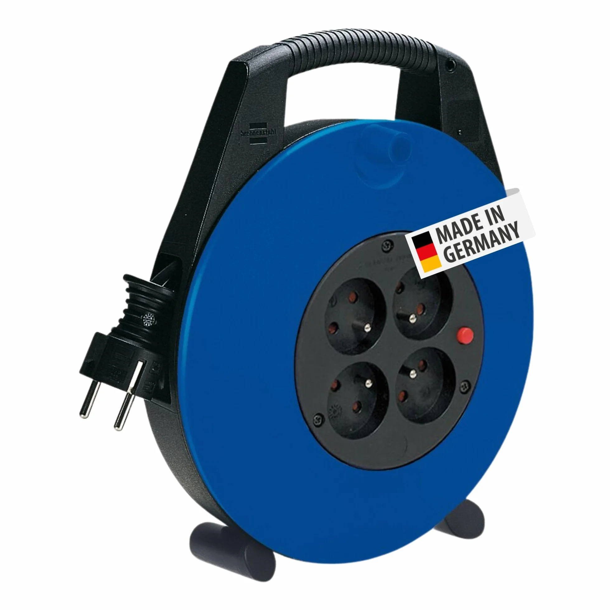 Brennenstuhl Vario Line przedluzacz bebnowy z 4 gniazdami/mini beben kablowy (beben kablowy do zastosowan domowych, kabel 5 m, Made in Germany) czarny/niebieski