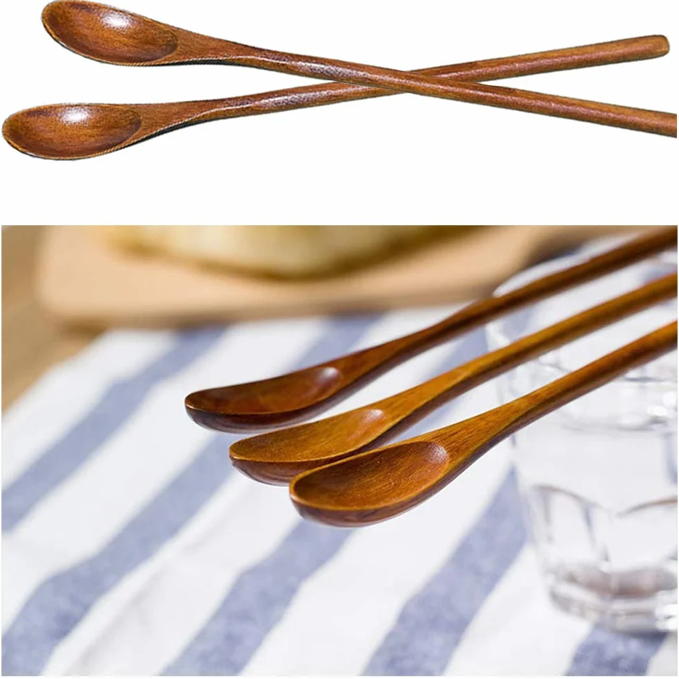Drewniane łyżki do zupy 20 cm, japoński styl, zestaw 3 sztuk