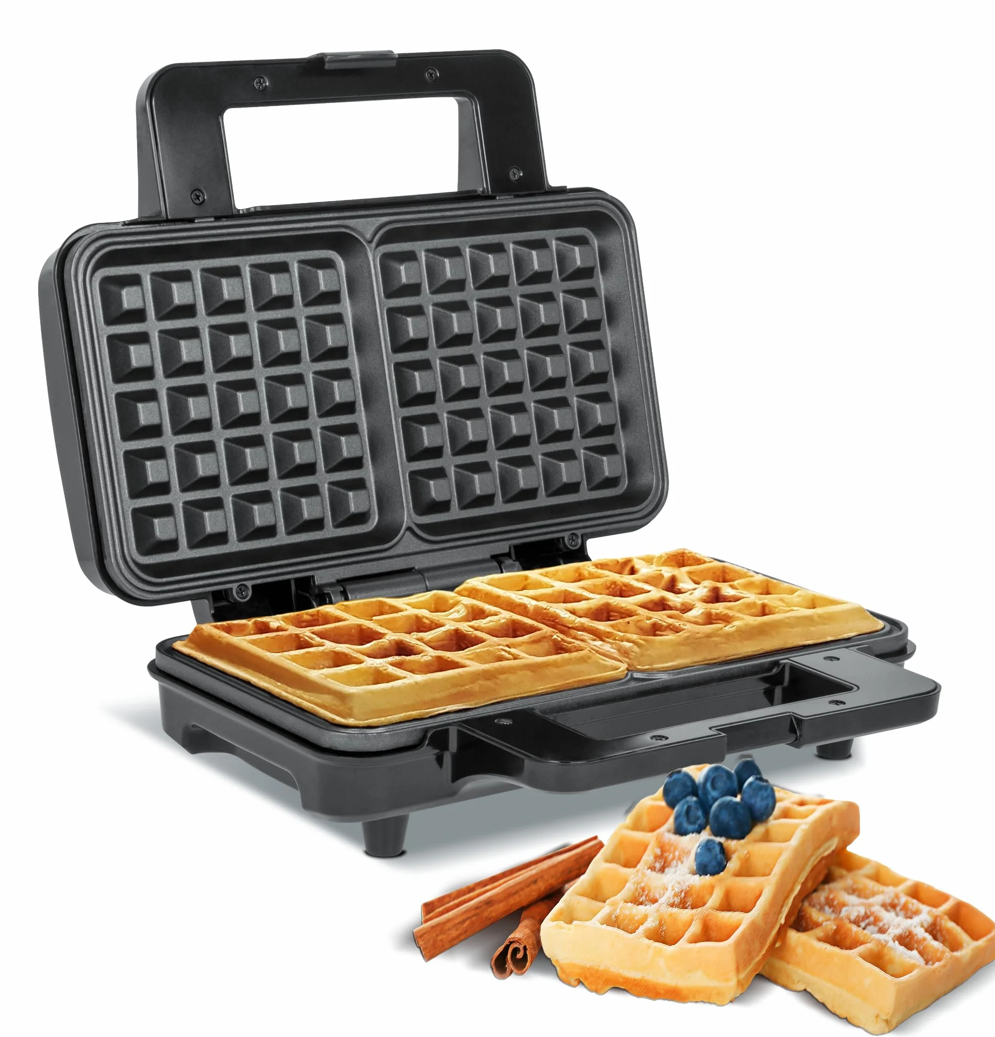 Teesa Gofrownica na 2 Duże Gofry 1000W Pokrywa ze Stali Nierdzewnej Nieprzywierająca Powłoka Płytek TSA3225