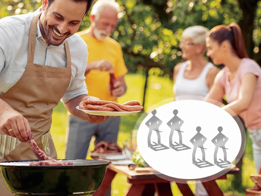 4 uchwyty na kiełbasy ze stali nierdzewnej, stojak do grillowania, hot dog, stojące męskie uchwyty na kiełbasy, ze stali nierdzewnej, zabawny uchwyt na BBQ hotdog, na kemping, przyjęcie w