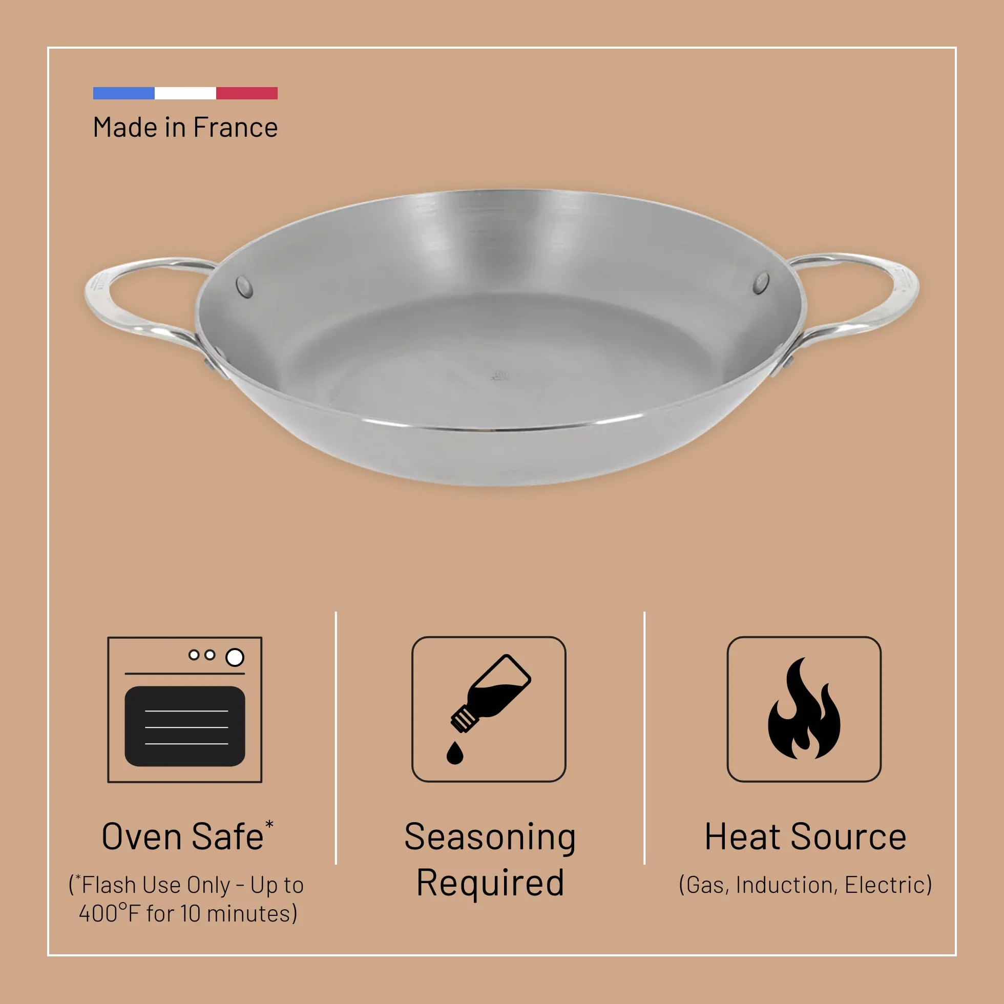 De Buyer Patelnia do paella 32 cm srebrna