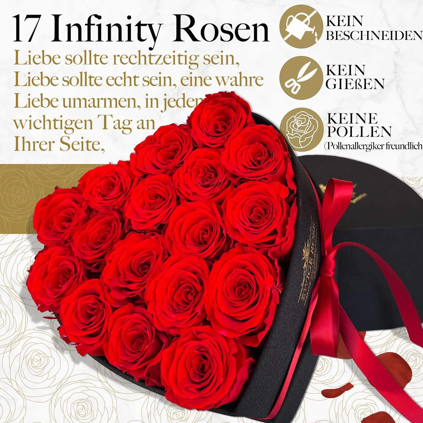 17 wiecznych róż, wieczna czerwona róża, prezenty dla kobiet, zakonserwowana róża w pudełku w kształcie serca, dla kobiet, matki, na urodziny, rocznicę, Walentynki, Dzień Matki, Boże