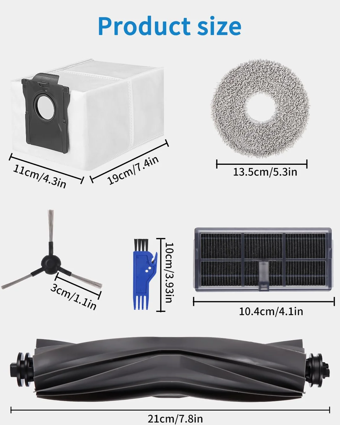 24-częściowy zestaw akcesoriów do Dreame L10s Pro Ultra Heat/ L10s Ultra Gen 2 / X30 Ultra, 1 szczotka główna, 6 worków na kurz, 6 ściereczek, 4 filtry, 6 szczotek bocznych, 1 mała