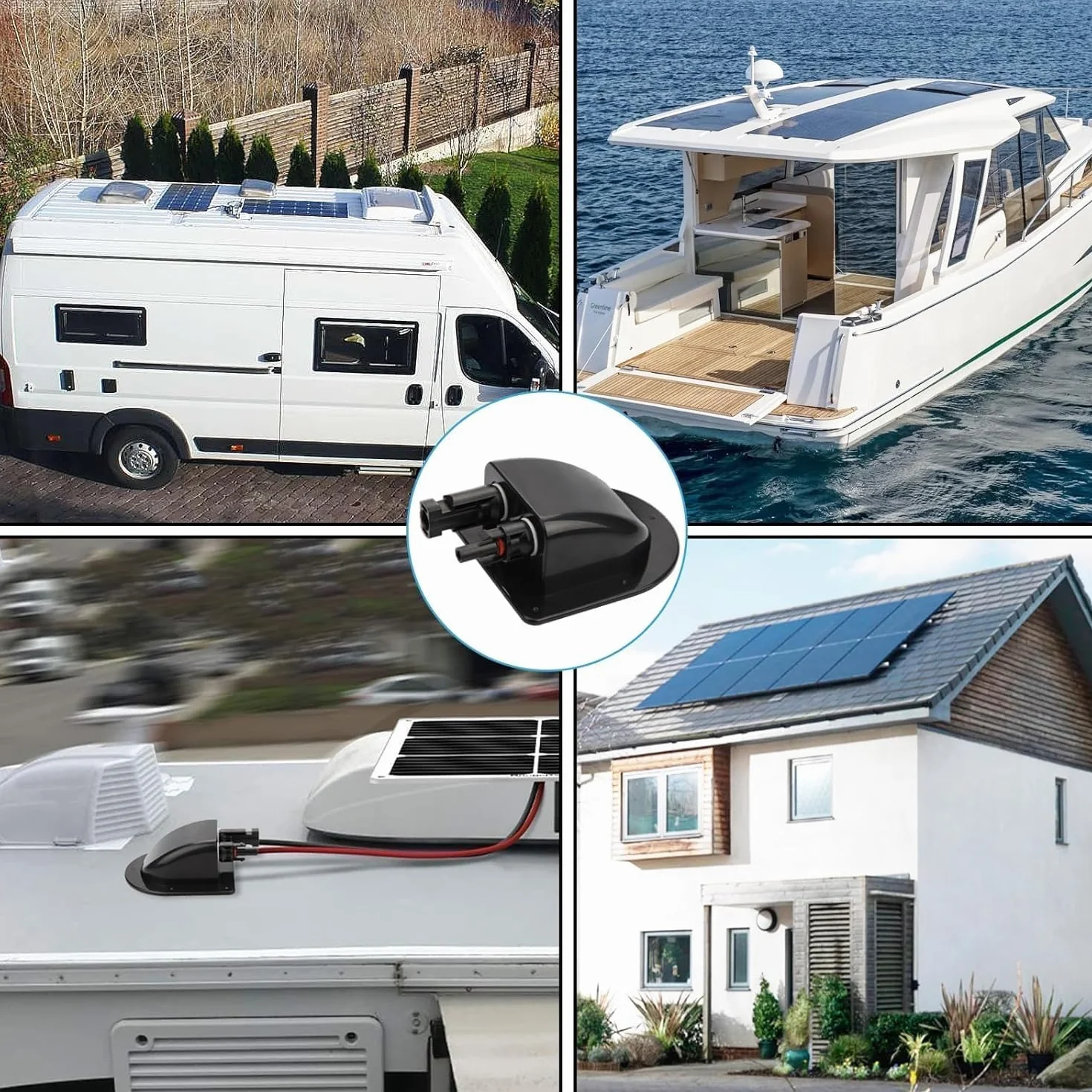 GTIWUNG 2 sztuki wylotu dachowego skrzynki przyłączeniowej kabla solarnego ze złączem panelu słonecznego, ABS, podwójne przepustki kablowe, 2 sztuki, wodoszczelne IP68, czarne