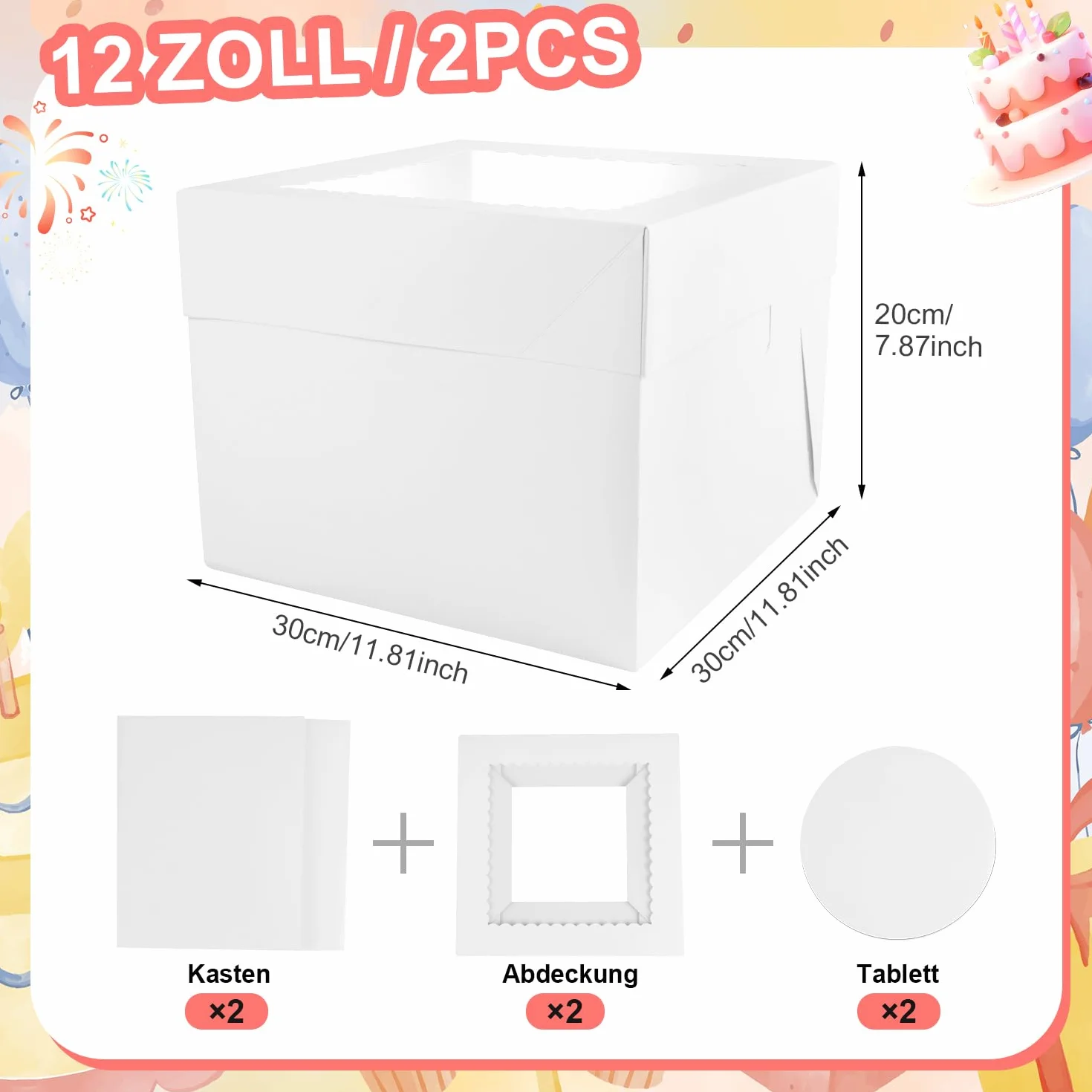 Pudełko na tort 30x30x20 cm karton z okienkiem 2 szt