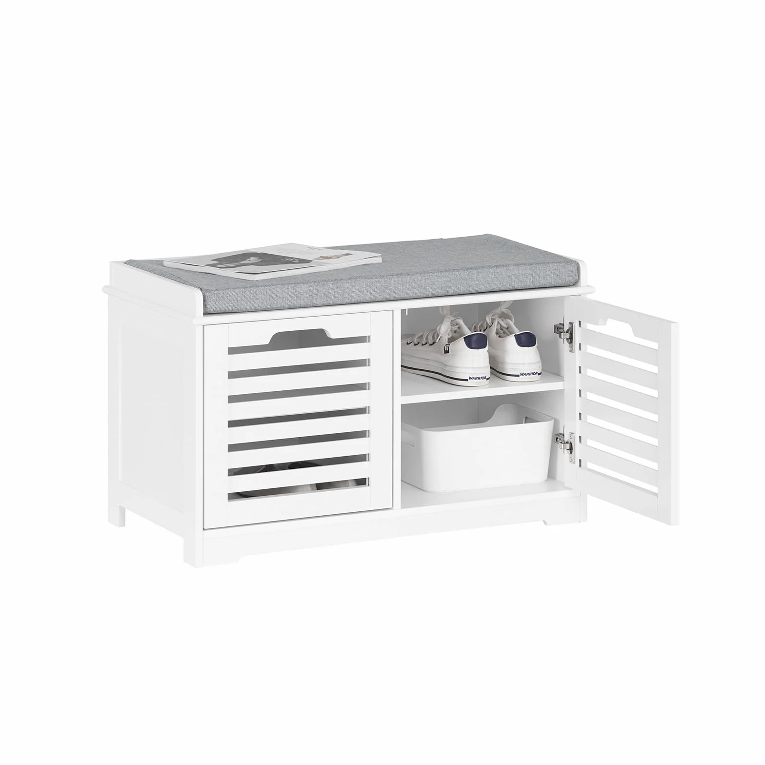 SoBuy FSR23-II-W Szafka na Buty z Siedziskiem, Ławka do Garderoby i Przechowywania, Wąska Biała, Szer. x Wys. x Gł.: ok. 71 x 43 x 35 cm
