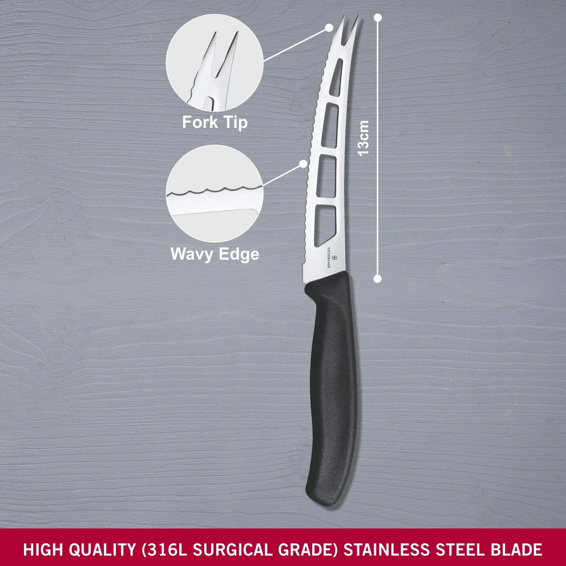 Victorinox, 6.7863.13B, Swiss Classic, Butter- und Weichkäsemesser, Extra scharfe Klinge, mit Wellenschliff, robuster Kunststoff-Griff, Schwarz, Made in Switzerland, Spülmaschinengeeignet