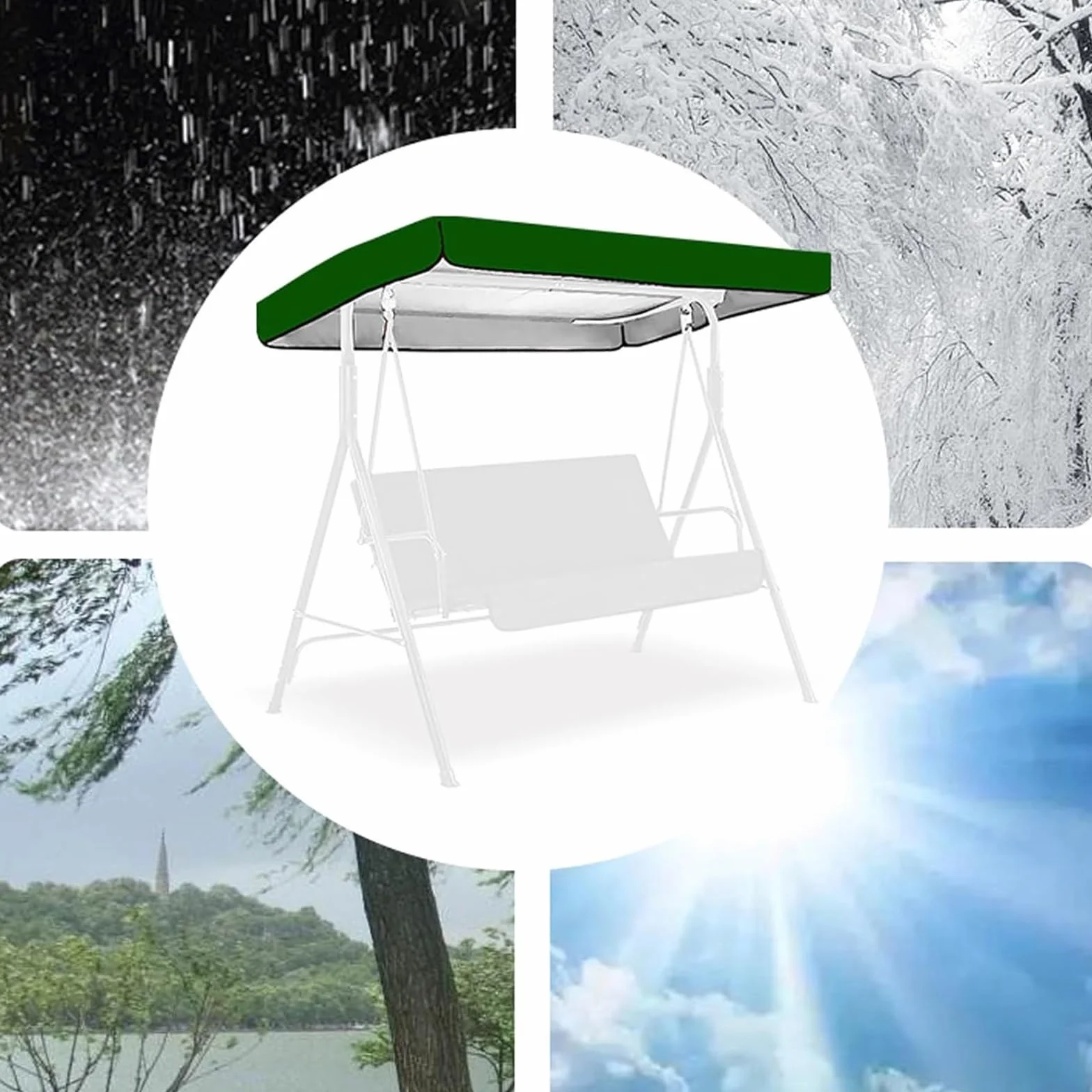Swing Canopy Replacement Cover 3 Seater - Waterproof Top Cover For Patio Garden Porch Swings - Patio Canopy Replacement(Beige)