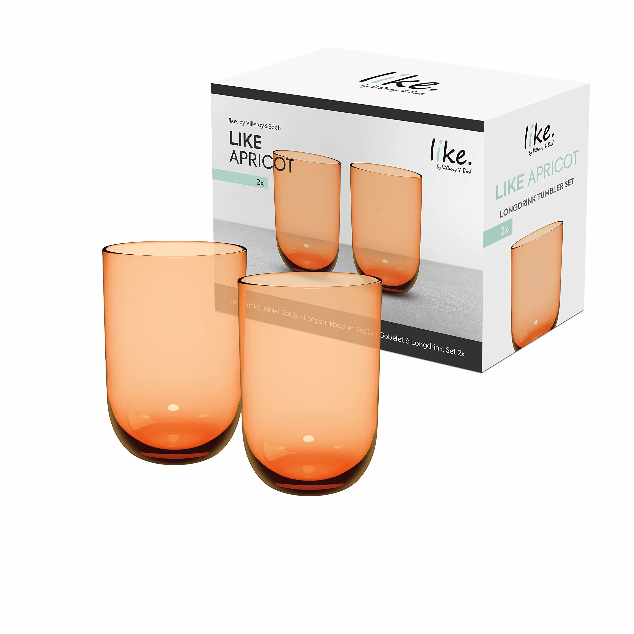 Villeroy & Boch – Like Apricot szklanka do long drinków zestaw 2-cz., szkło w kolorze pomarańczowym, pojemność 385 ml