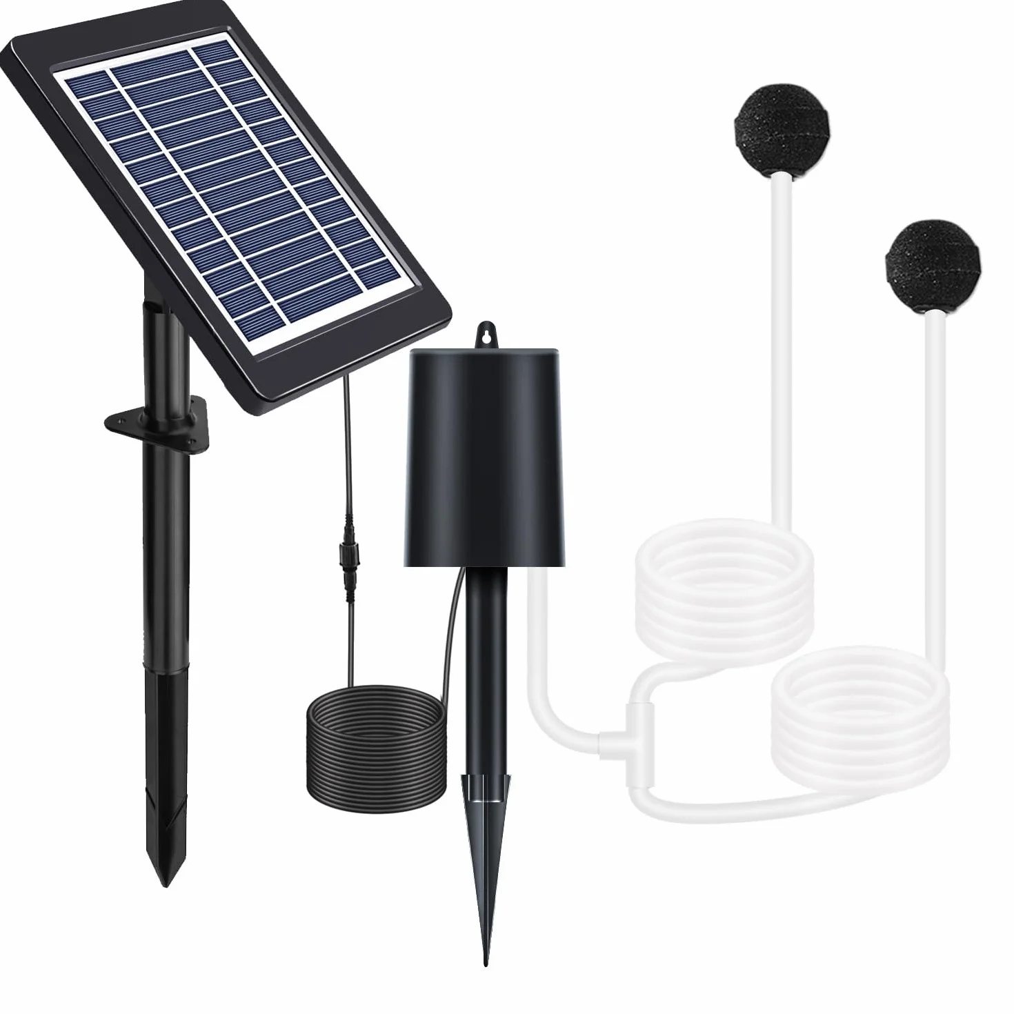 GuKKK Solar Power Air Pump Kit, Solar Oxygen Pump for Aquarium 4W Solar Staw Aerator Węże i Kamienie Wentylacyjne Do Zbiornika Ryb, Staw Rybny