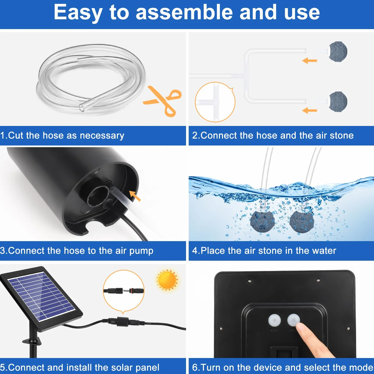 GuKKK Solar Power Air Pump Kit, Solar Oxygen Pump for Aquarium 4W Solar Staw Aerator Węże i Kamienie Wentylacyjne Do Zbiornika Ryb, Staw Rybny