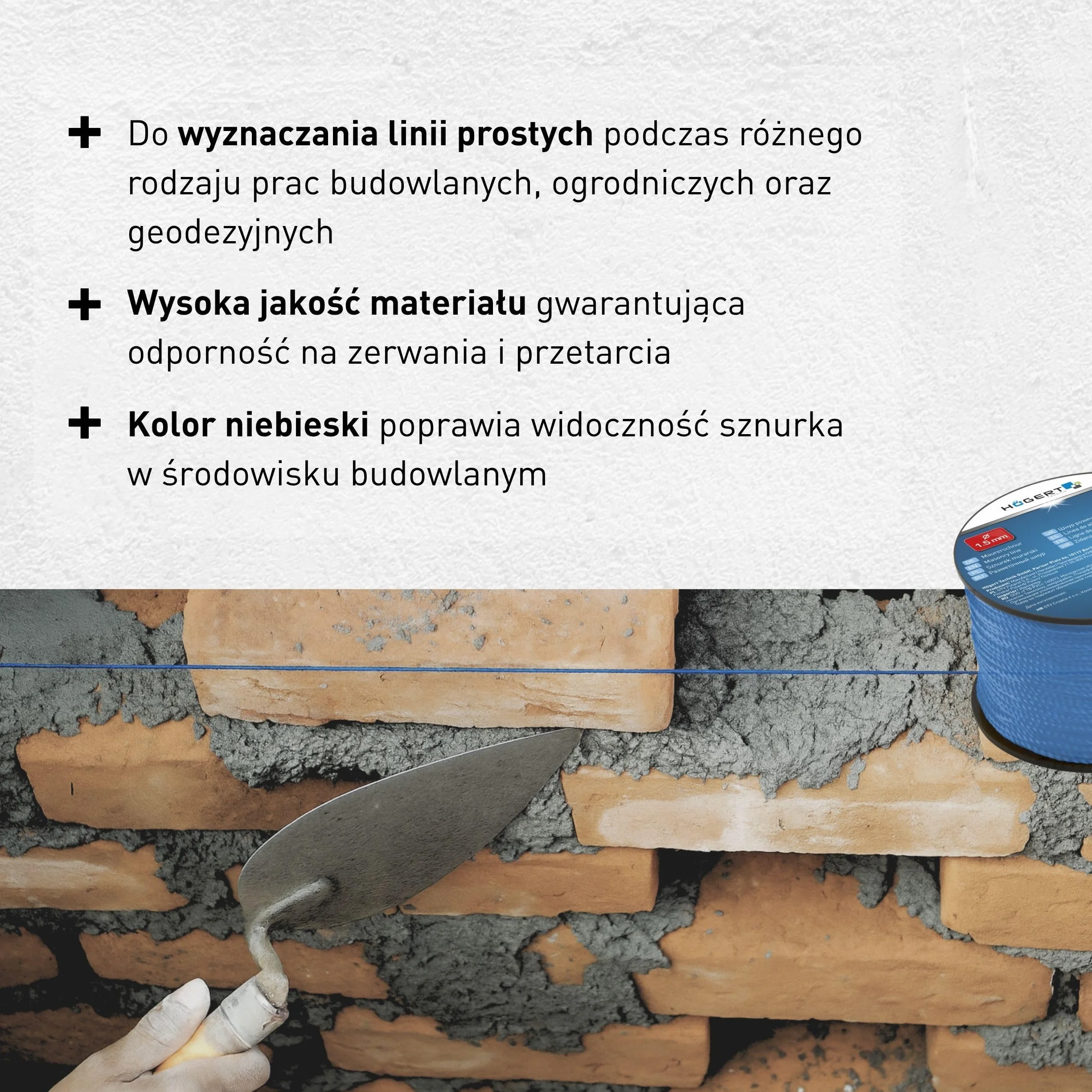 Högert Technik - Sznurek murarski 50 m - niebieski sznur murowy - Ø 1,5 mm - odporny na rozerwanie i wytrzymały - na szpuli/sznurku prostowniczego/sznurku budowlanego/sznurku lutowniczego/bruku
