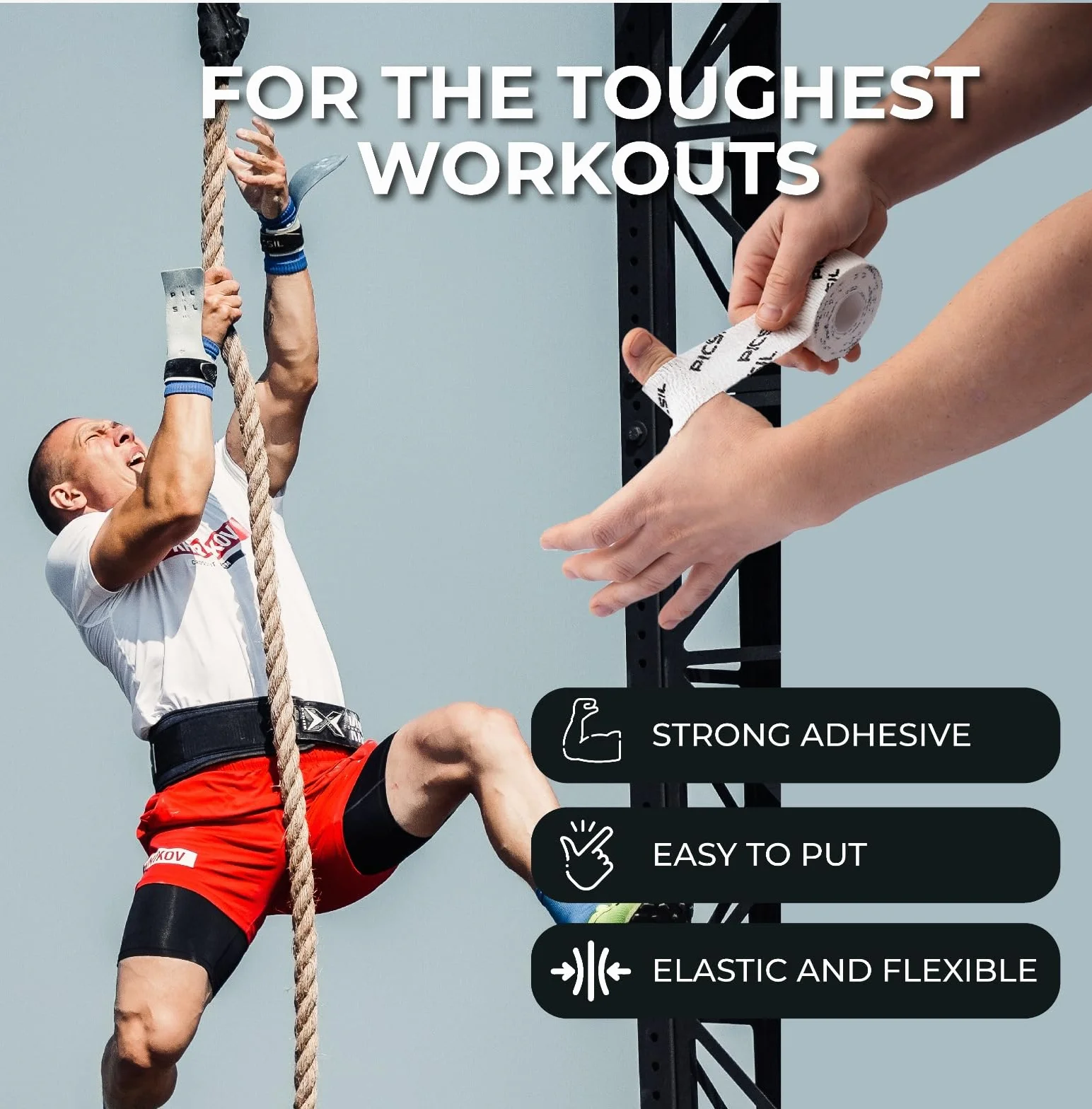PICSIL Tape Sport – Elastyczna Taśma Sportowa (3-pack), Ochrona Palców i Rąk do Podnoszenia Ciężarów, Gimnastyki i Treningu Siłowego, Odporna na Pot i Wodę, 3,8 cm x 6 m