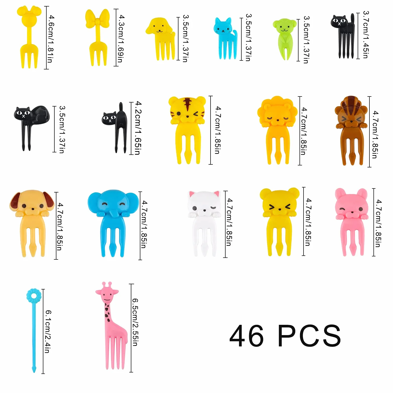 KINBOM 46szt. Widelce dla Dzieci, Sliczny Mini Widelec dla Dzieci Slonie Zyrafy Wzory Lew dla Bento Box, Impreza dla Dzieci, Ciasto Deserowe Zaopatrzenie Imprez