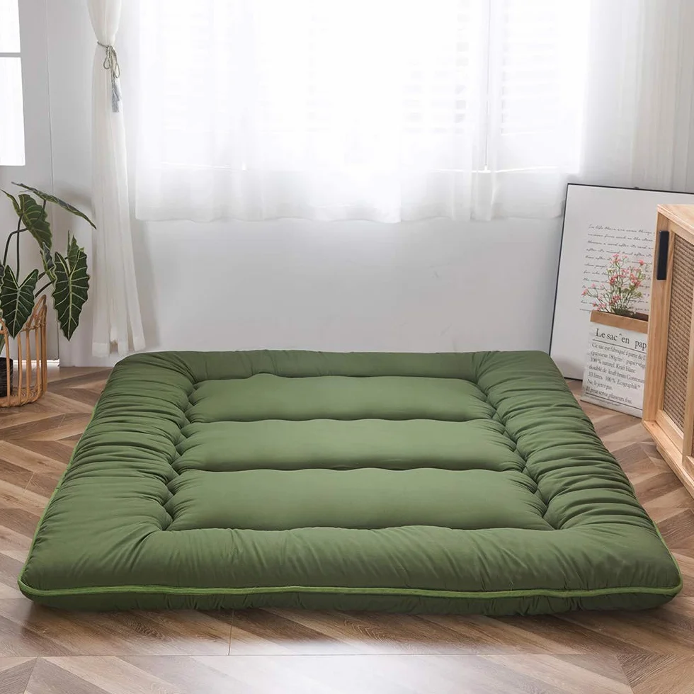 MAXYOYO Japoński materac podłogowy futon, pogrubiony, mata tatami, podkładka do spania, składany, zwijany, do sypialni, zielony, podwójny