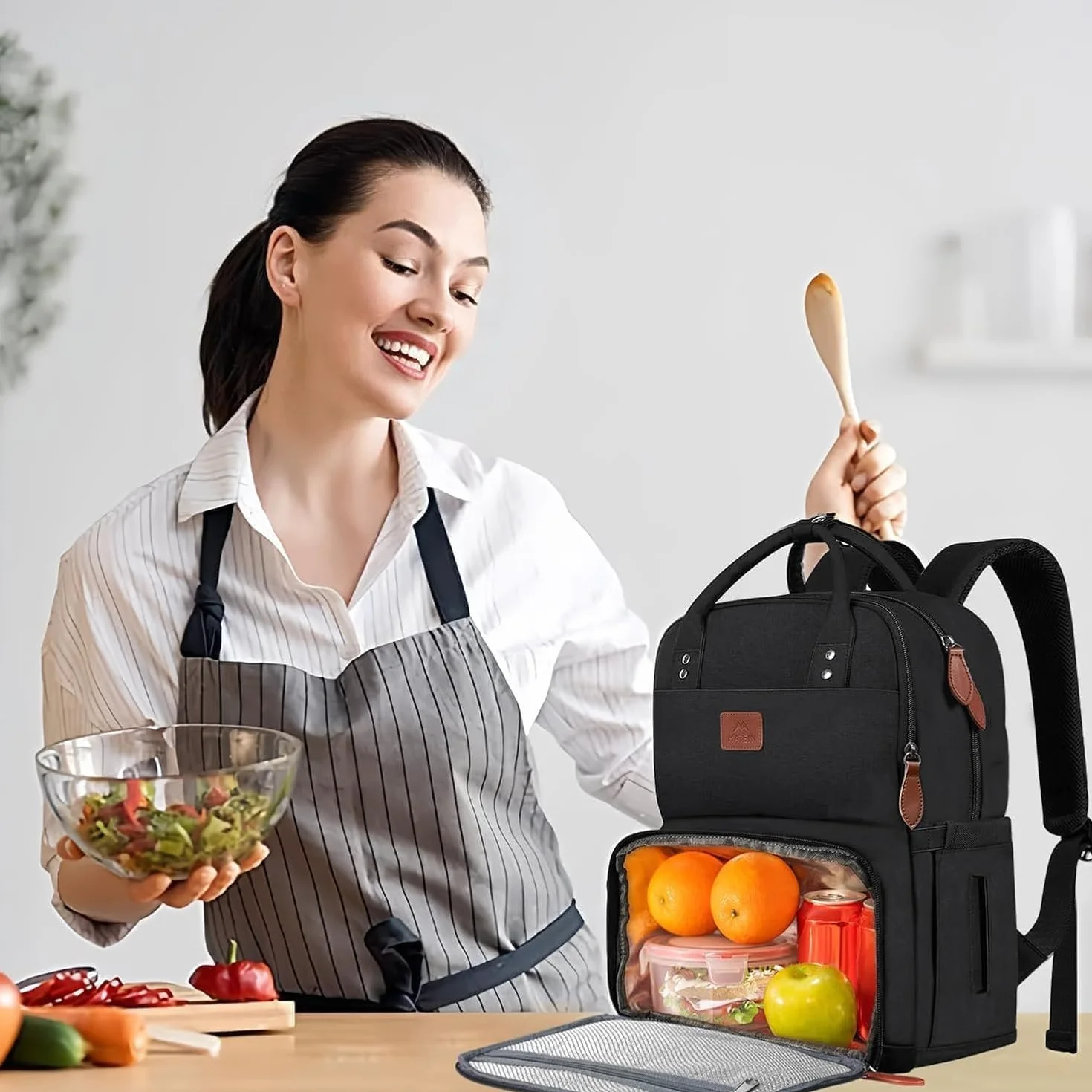 MATEIN Plecak na laptopa na lunch, plecak piknikowy z kieszenią na laptopa, plecak dla mężczyzn i kobiet, izolowana torba chłodząca na lunch, na kemping, podróż, do szkoły, pracy, czarny