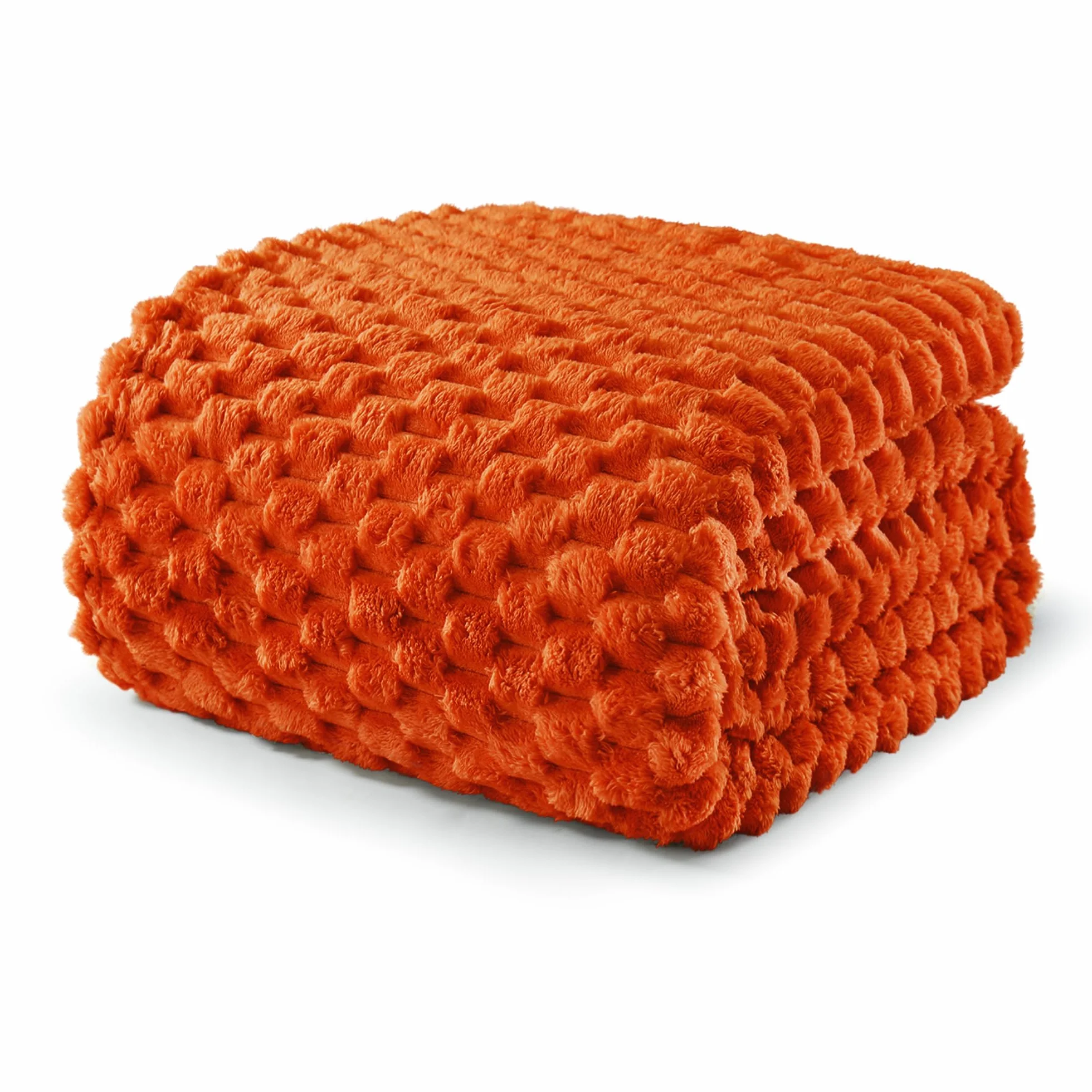 Exclusivo Mezcla Koc polarowy flanelowy w rozmiarze queen, 230 x 230 cm, stylowy żakardowy, aksamitny pluszowy koc na łóżko, przytulny, ciepły, lekki i dekoracyjny koc palony pomarańczowy