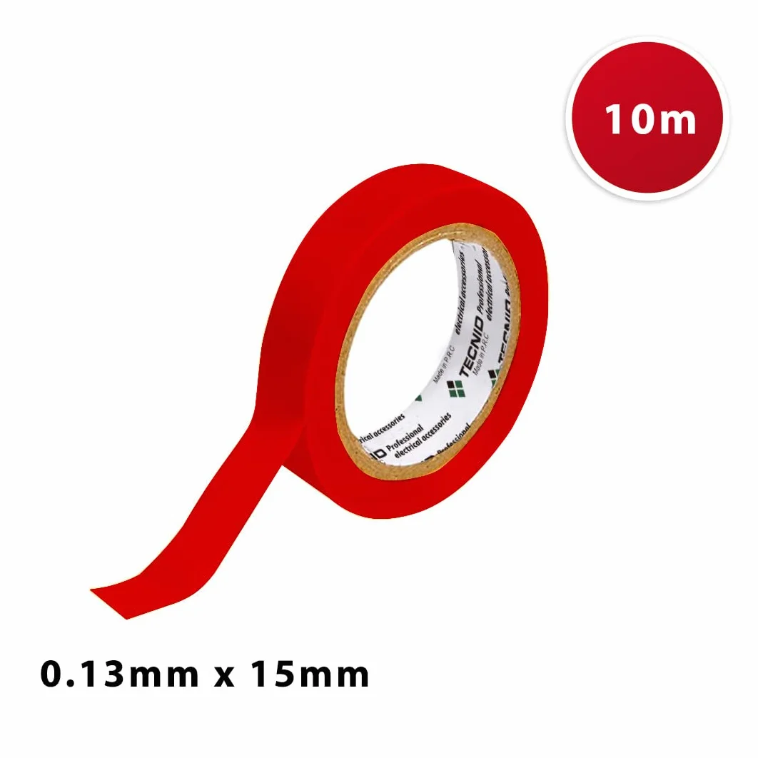 Nastro isolante in PVC, spessore 0,13mm, 15mm x 10m. Rosso