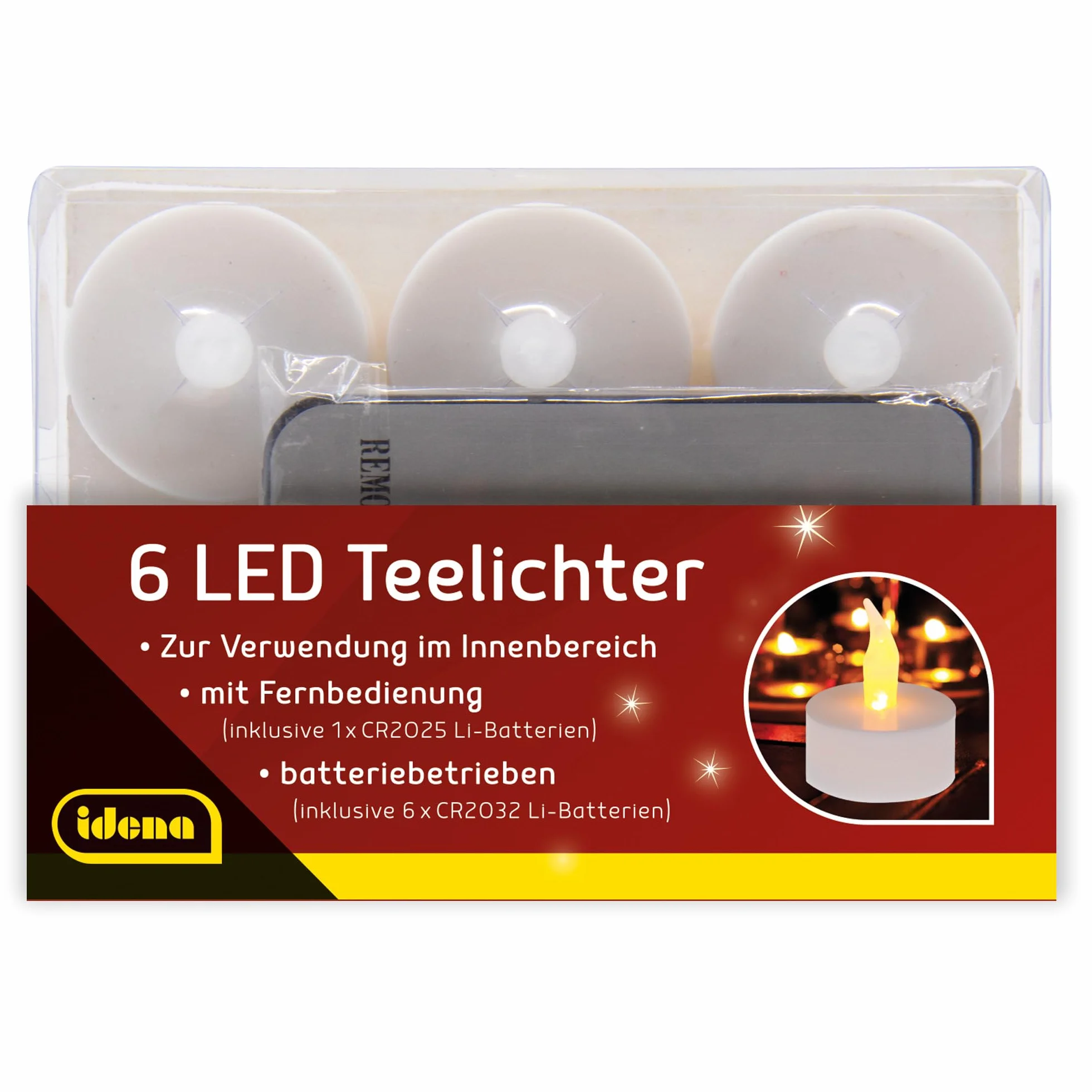 Idena 38204 – podgrzewacze LED, 6 sztuk, elektryczne świece z migoczącym światłem, z pilotem zdalnego sterowania, w tym baterie, dekoracja na wesele, przyjęcie, Boże Narodzenie, Wielkanoc, jako