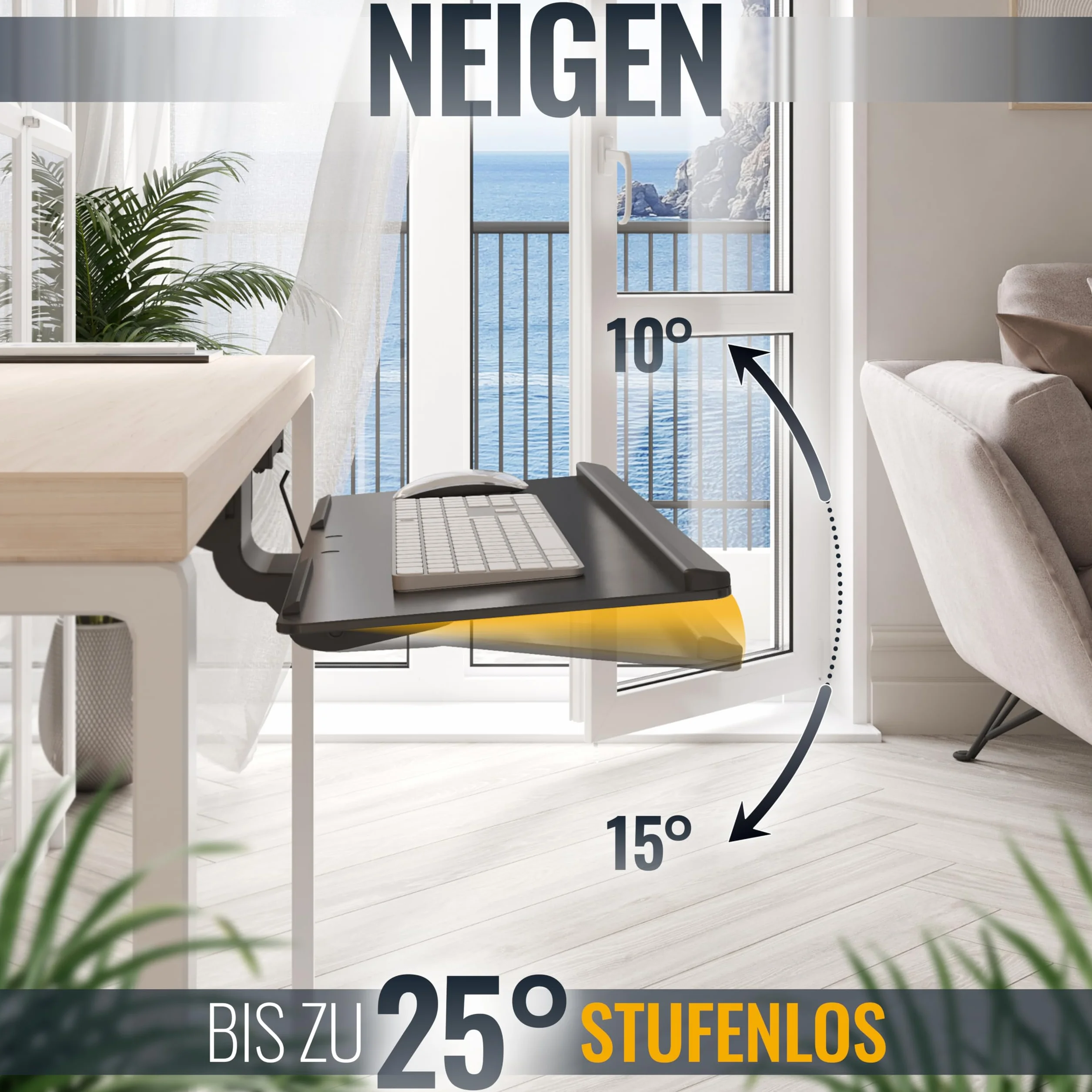 RICOO Obrotowa taca na klawiaturę PC CZ0300 obrotowa szuflada pod biurko, ergonomiczna półka z przesuwnymi bieżnikami, regulowany uchwyt na klawiaturę komputerową, czarna