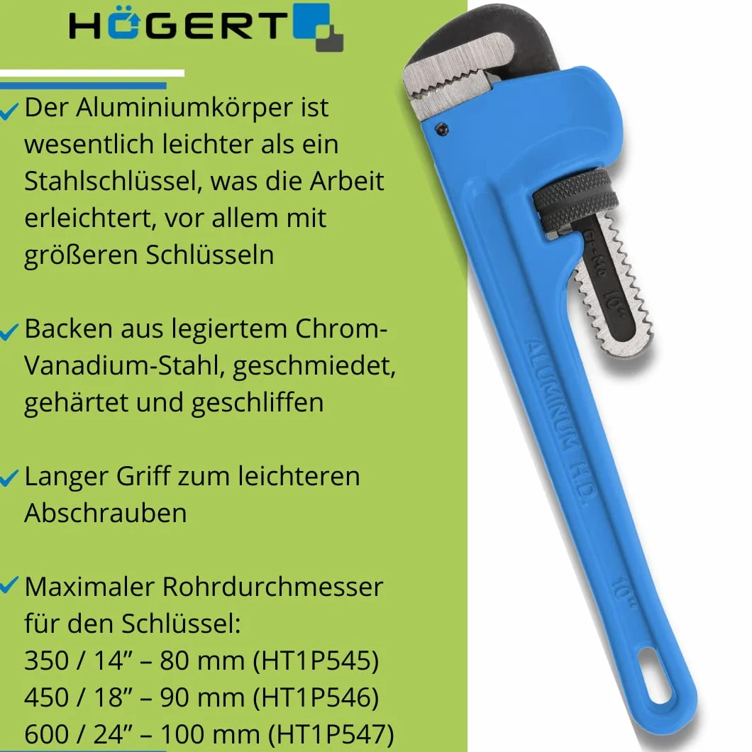 Högert Technik - Klucz do rur Stillson szczypce do rur 350 mm, aluminium 14" - szczypce do pomp wodnych dla profesjonalistów i majsterkowiczów, naprawa rur kanalizacyjnych lub grzewczych