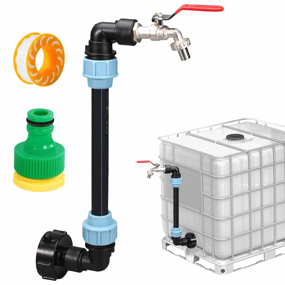 IBC kran łabędzia szyja 3/4", kran spustowy zbiornika IBC, pojemnik IBC S60x6 3/4 cala kran wodny do napełniania konewki, beczka na wodę, zbiornik na deszczówkę 1000 l, pojemnik IBC