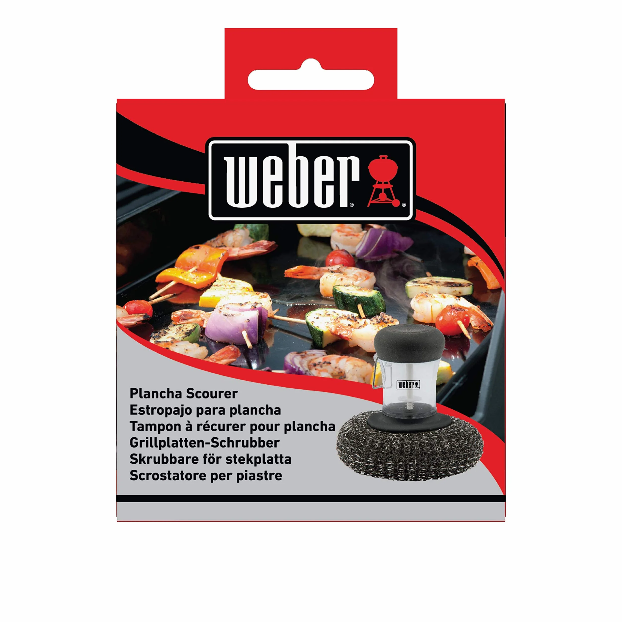 Weber Szczotka do Płyty Grillowej / Grillowania, z metalową gąbką i pojemnikiem na detergent, do optymalnego czyszczenia płyt grillowych, łatwa do czyszczenia - Czarny (6209)