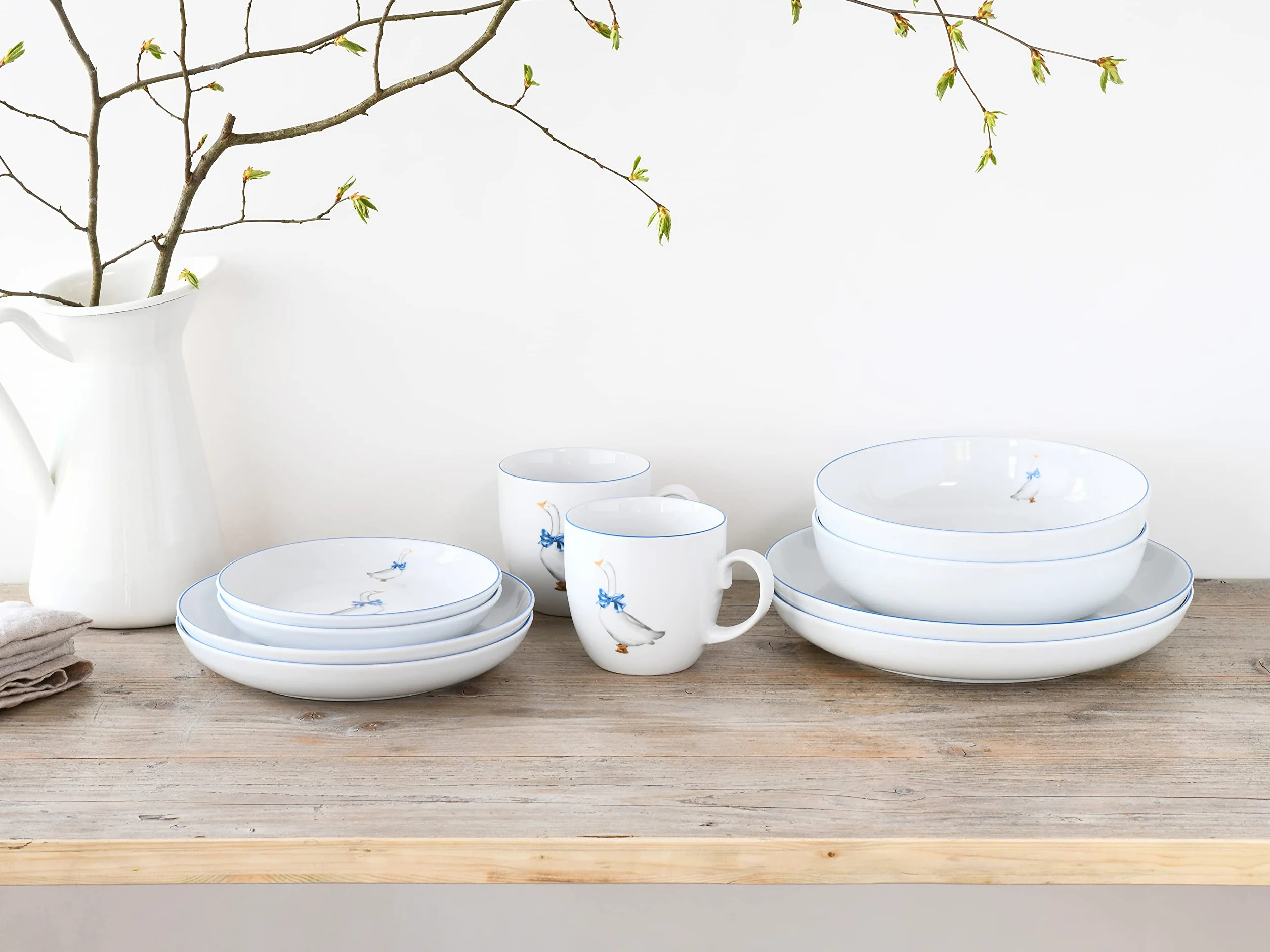 CreaTable 10-częściowy zestaw naczyń porcelanowy seria Gänse Glück do zmywarki i mikrofali