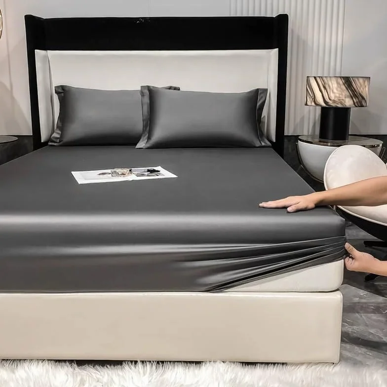 Gezu Bambusowe prześcieradło z gumką Lyocell 120 x 200 cm, szare, 100% naturalny jedwab bambusowy, antybakteryjne, na łóżko kontynentalne, frotte, błyszczące, 120 x 200 cm, na materac do 30 cm