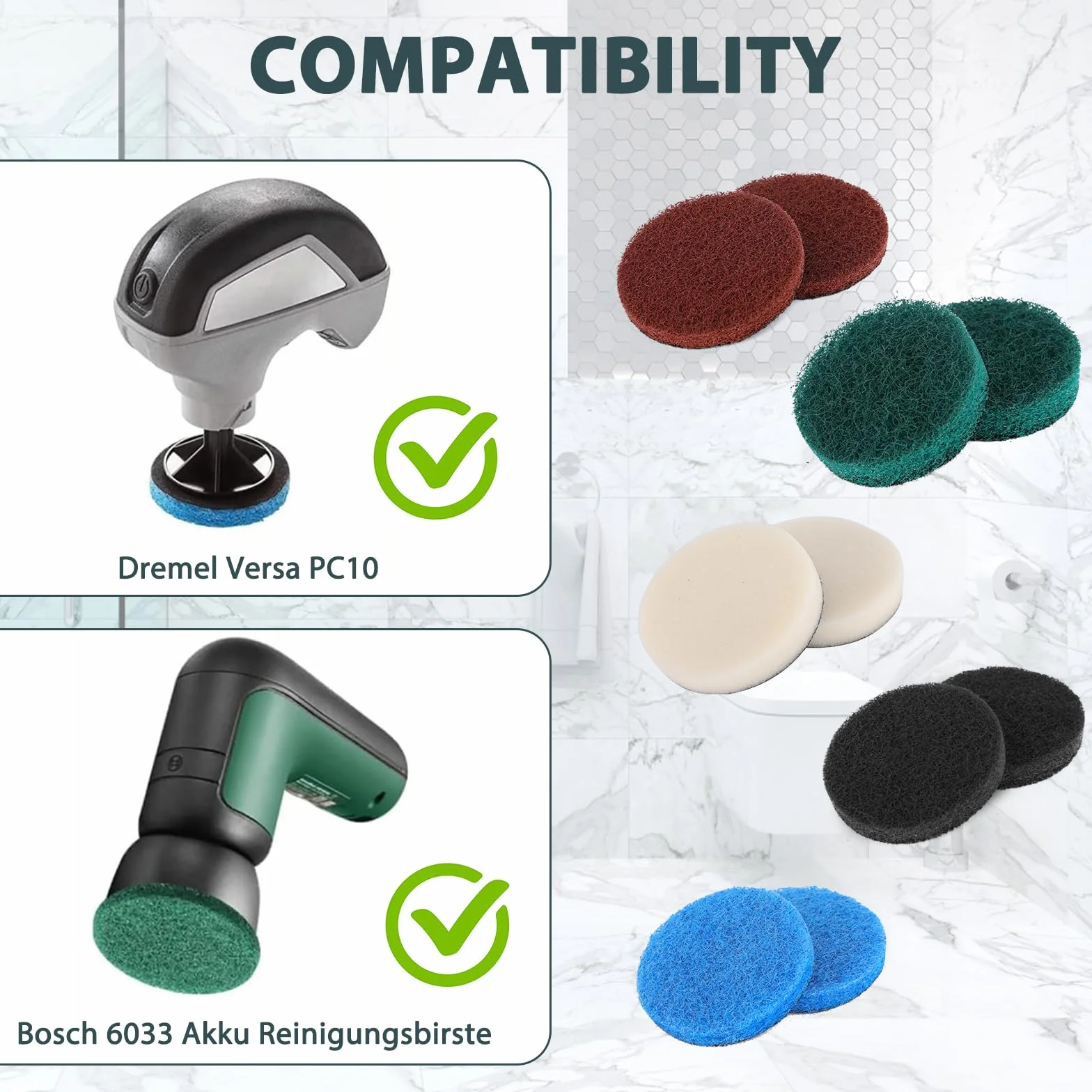 30 sztuk zestawu do Bosch Universal Brush, elektryczna szczotka do czyszczenia z akumulatorem Bosch Home/Garden 6033, szczotka do czyszczenia pad części zamienne (5 stylów szczotki pad)