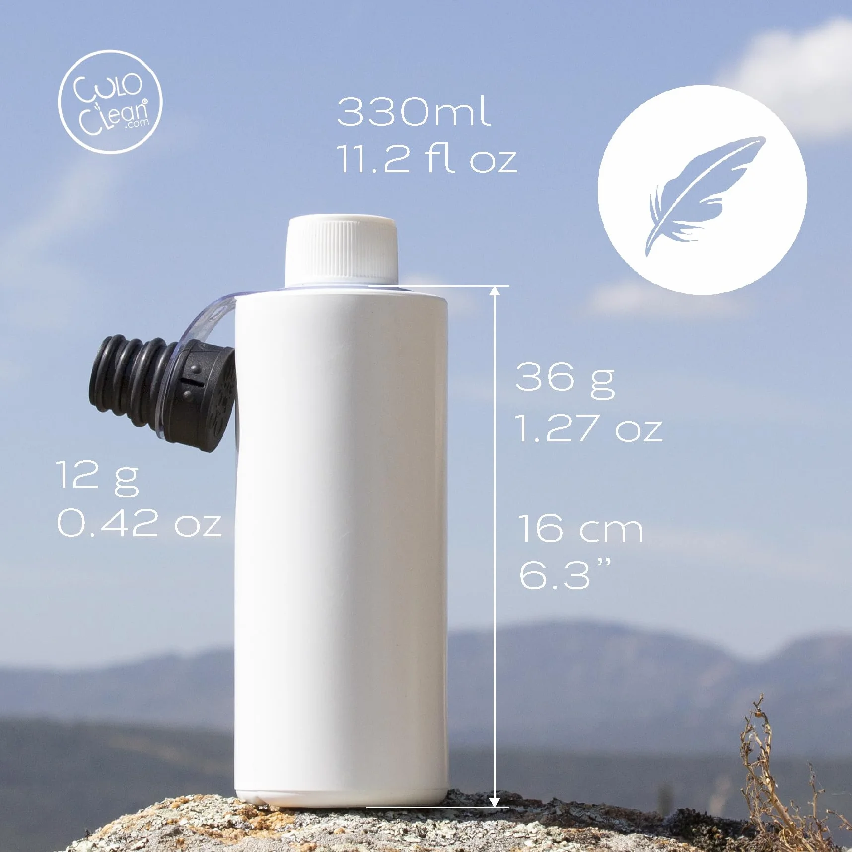 CuloClean przenośny bidet z cichą butelką (330 ml), idealny do toalety, podróży, wędrówek lub na kemping, ultralekki (48 g, 48 g) (CuloClean + butelka, 2 szt. czarny)