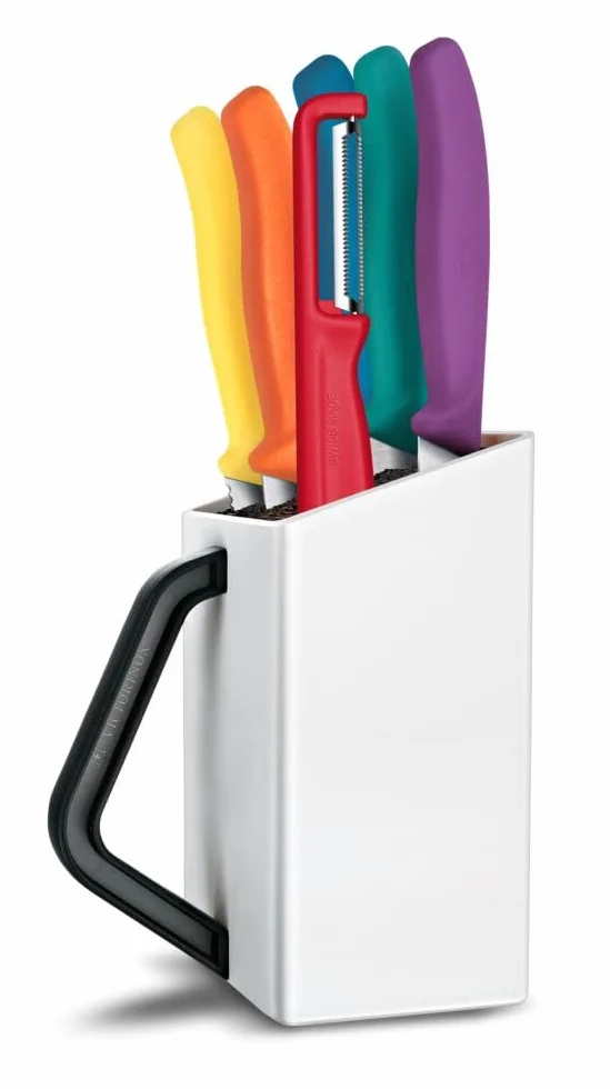 Victorinox Swiss Classic Professional Utility Blok na noże, 6-częściowy, w zestawie 5 ostrzy do obierania i obieraczka, pojemnik na noże, biały