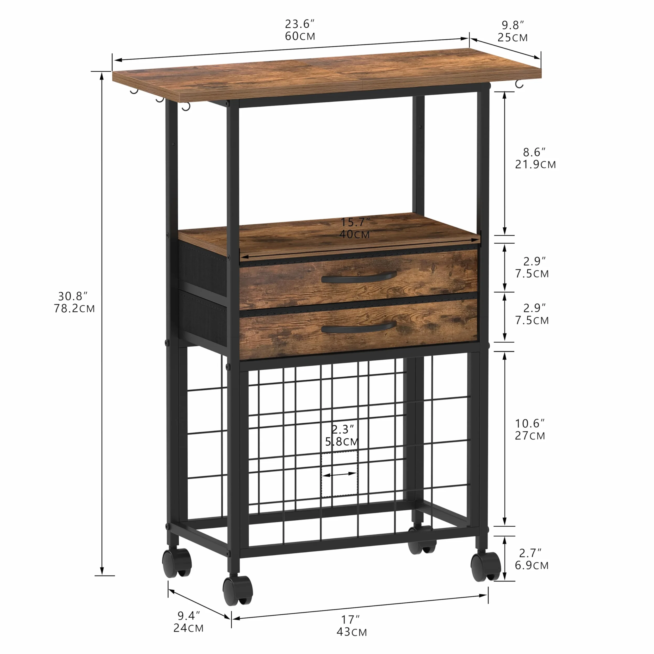 Trironsun Organisation Craft Cart kompatybilny z maszynami Cricut, zwijany organizer rzemieślniczy, 24 uchwyty na rolki winylowe, 2 szuflady materiałowe, do majsterkowania, pokoju rzemieślniczego