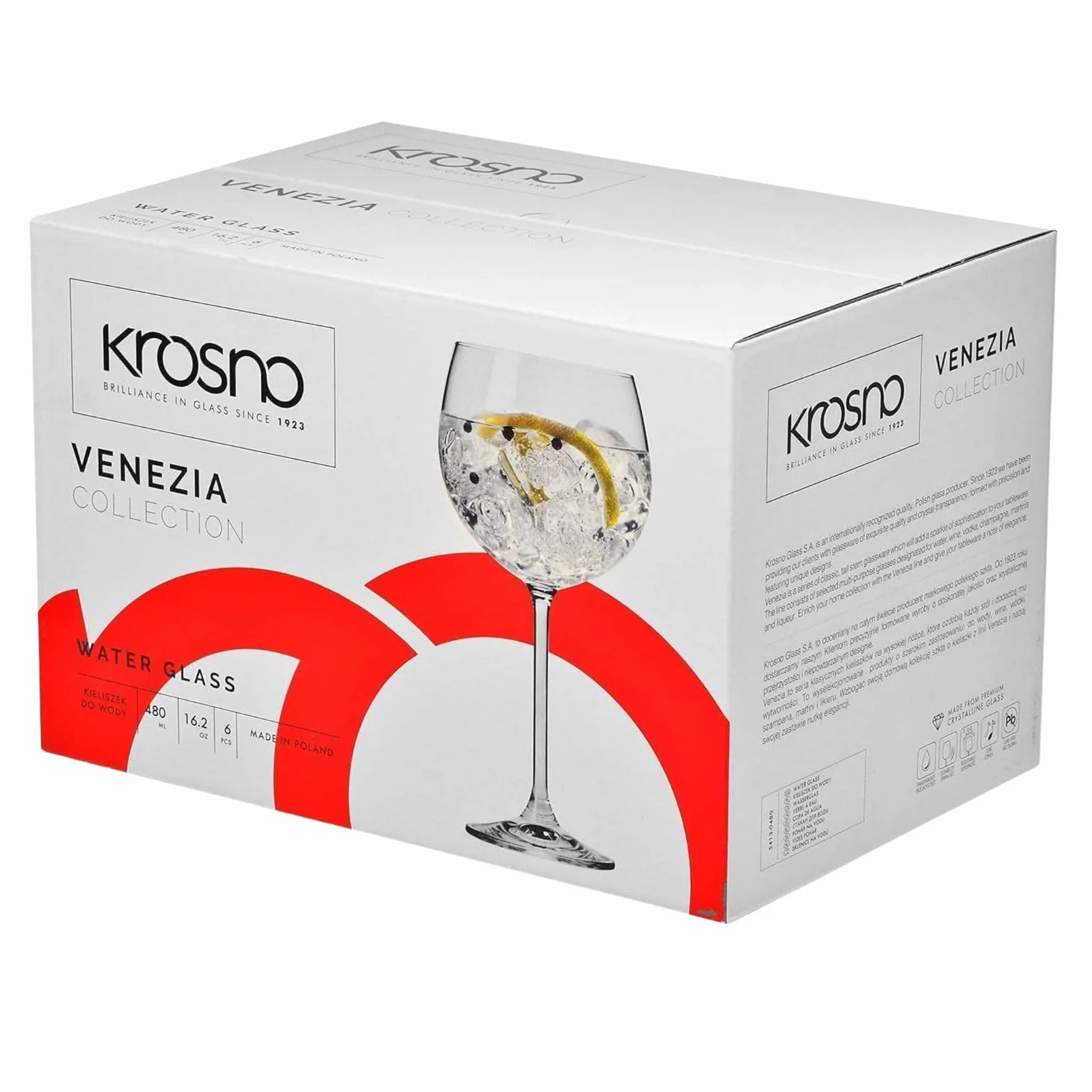 Kieliszki balonowe do ginu 480 ml Komplet 6 sztuk Szkło kryształowe bezołowiowe Kolekcja Venezia
