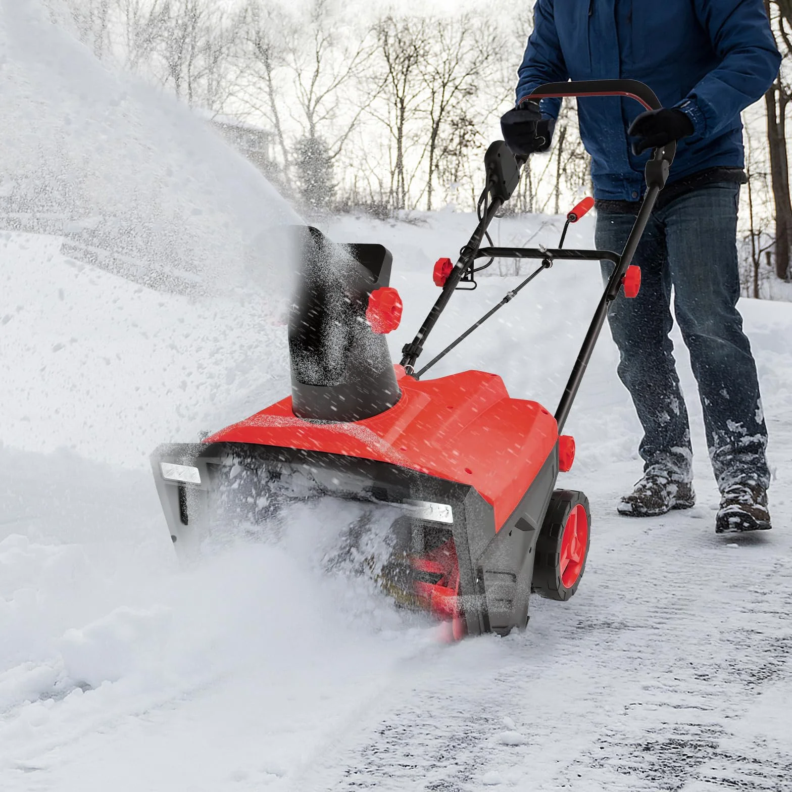 COSTWAY Elektryczna odśnieżarka z diodami LED i silnikiem 15 A, szerokość robocza 50 cm, wysokość robocza 25 cm, przewodowa maszyna do odśnieżania ze zjeżdżalnią obracaną o 180° i zasięgiem wyrzutu 9