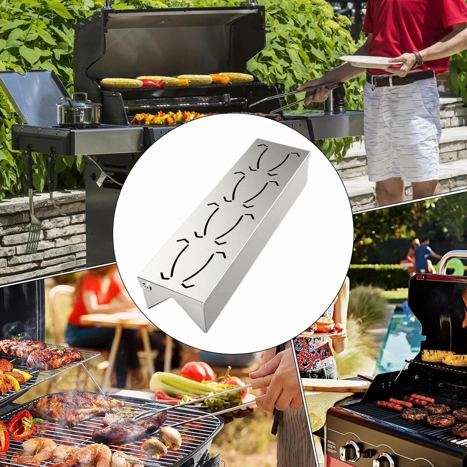 Skrzynka do wędzenia, pojemnik na wiórki do BBQ, stal nierdzewna, 30x8x6cm, zawiasowa pokrywa, konstrukcja ze stali nierdzewnej, łatwa w użyciu, idealna do grilli gazowych, węglowych i elektryc